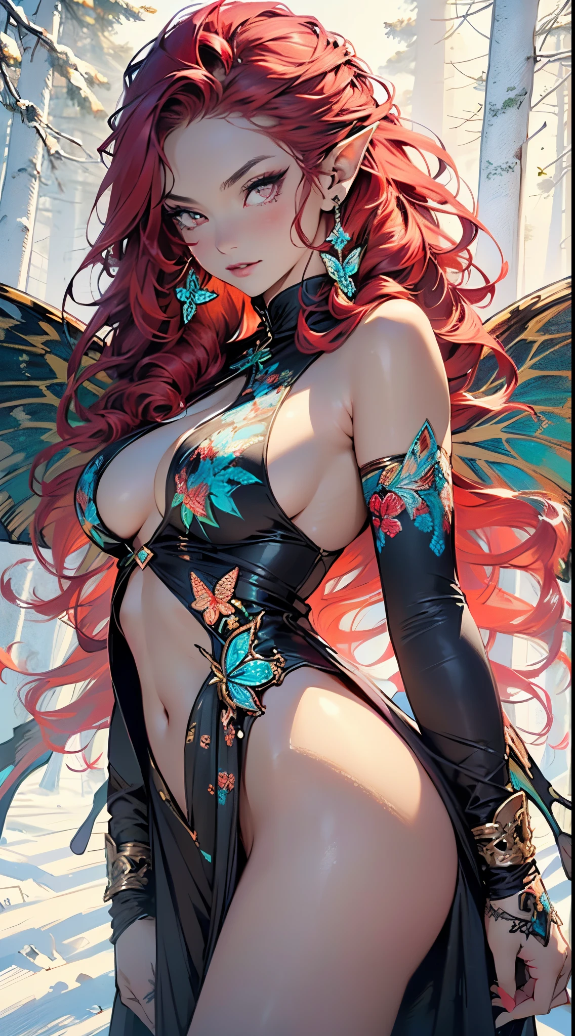 cute oppai elf,(((little mature woman,oppai body,little))),(((50 years old))),((anime elf oppai with extremely cute and beautiful orange hair)), (((elf))), (((elf ears))),((huge antlers:1.2,))

(((Giant Breasted Girl))),((((Bright red hair:1.35,dreadlocks long Bright red hair,red hair,very long hair,long dreadlocks,colored inner hair,ear breathing)))),((bright_red_eyes:1.3))),intricate eyes,beautiful detailed eyes,symmetrical eyes,(((lustrous skin:1.5,bright skin: 1.5,skin tanned,shiny skin,very shiny skin,shiny body,plastic glitter skin,exaggerated shiny skin,illuminated skin))),(detailed body,(detailed face)),

cute,slutty,erotic,daring,(((nsfw))),

(((very long tribal tunic,revealing clothing,show skin,tribal paint,(Butterfly Wings),(sideboob)))),(((intricate outfit,intricate clothes,embroidered outfit,ornate outfit))),

(dynamic pose:1.0),wisdom, serious face,(centered,scale to fit dimensions,Rule of thirds),

((snowy pine forest at night)),with dark stormy clouds,winter,scenery:1.25,((snow forest background)),Christmas tree,

highres,sharp focus,(ultra detailed,extremely detailed),(photorealistic artwork:1.37),(extremely detailed CG unity 8k wallpaper),(((vibrant colors,vibrant theme))),(intricate),(masterpiece),(best quality),