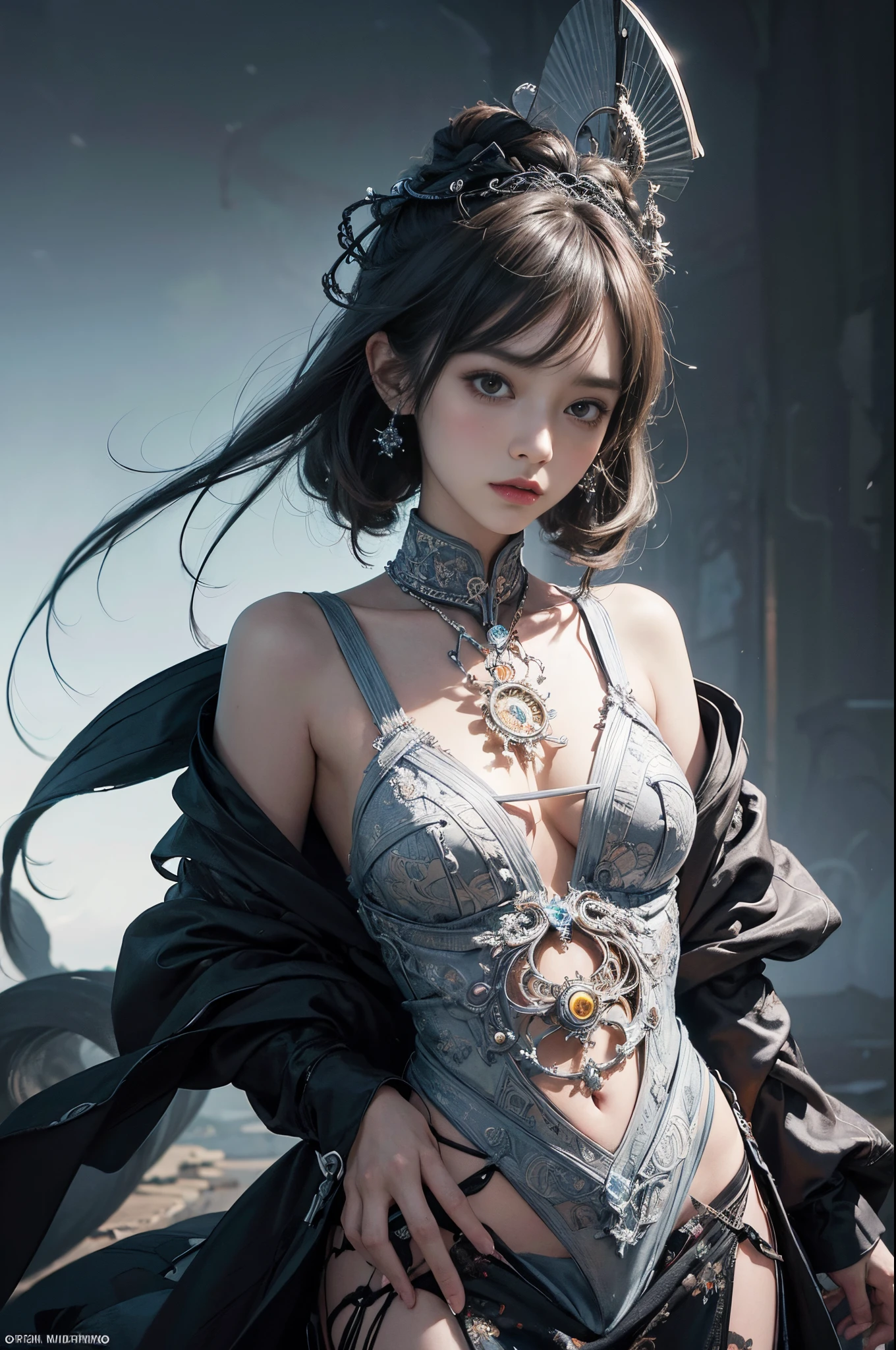 official art, unity 8k wallpaper, ultra detailed, beautiful and aesthetic, masterpiece, best quality, (zentangle, mandala, tangle, entangle), (fractal art:1.3) , 1girl, extremely detailed, dynamic angle, cowboyshot, the most beautiful form of chaos, elegant, a brutalist designed, vivid colours, romanticism, by james jean, roby dwi antono, ross tran, francis bacon, michal mraz, adrian ghenie, petra cortright, gerhard richter, takato yamamoto, ashley wood, atmospheric, ecstasy of musical notes, streaming musical notes visible