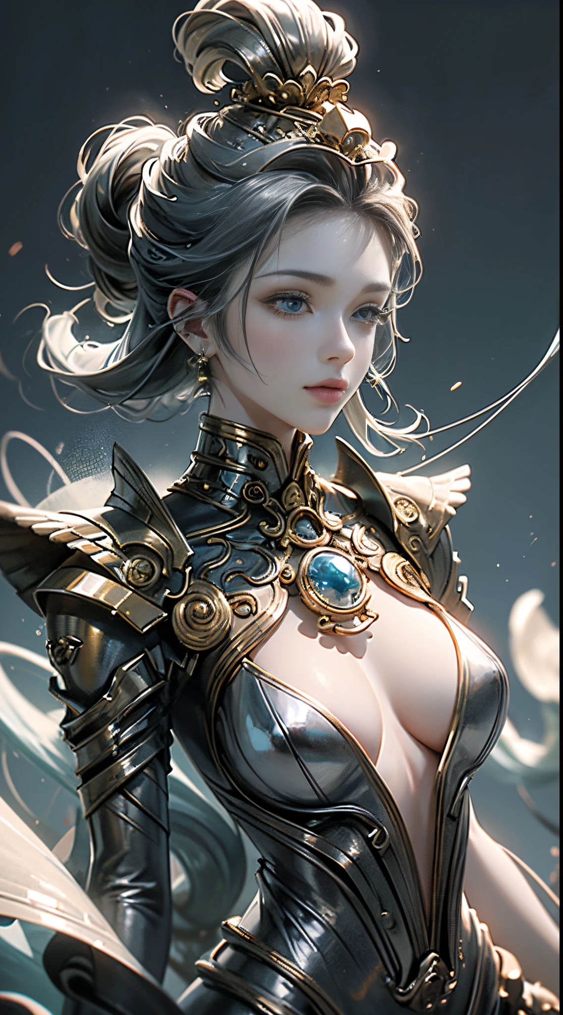 Masterpiece, (Top quality: 1.1), Highly detailed, High resolution, (Sharp focus), (Line drawing: 1.5), Colorful lines, Beautiful girl, Cute features, Detailed face, Perfect proportions , Bursting Breasts, (Beautiful Female Sculpture Made of Thin Metal Wire) , Golden Curve Structure:1, Wire Female Sculpture:1.1, Spiral Dripping Gold:1.3, Metallic Curve Composition, Winding Street, Abstract female sculpture, small vortex, abstract sculpture, twist, rotation, intricate metal lines, spiral, long exposure photography, smooth lines, complex light model shooting style, abstract painting, (8K unified high definition CG wallpaper), from intricate smoke rainbows overhead to chaotic lines, Storm Rising, a stylized abstract portrait of a beautiful girl , heavy metal style, post-modern industrial style, surreal realism,