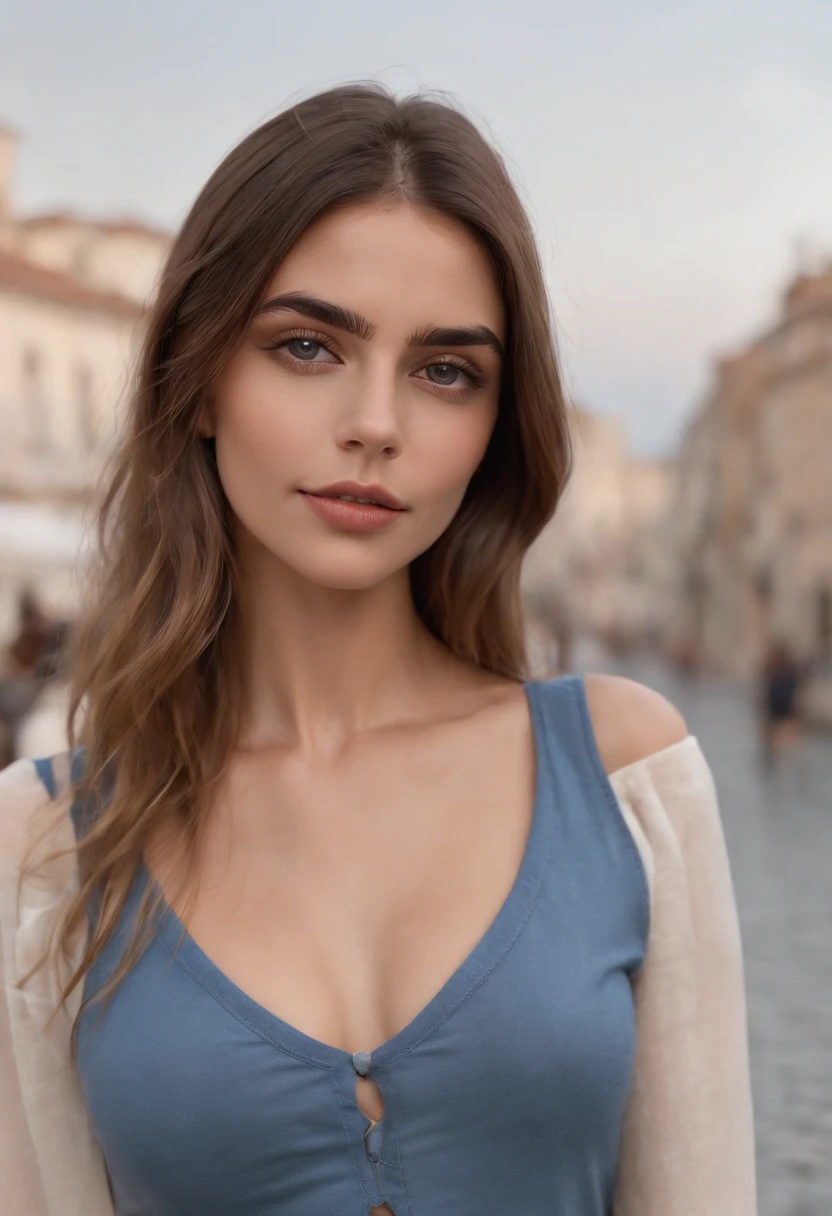 (Obra maestra:1.4), (8k, fotorrealista, Foto RAW, La mejor calidad: 1.4), Chica de Alemania, (1girl), Cara hermosa, (Cara realista:1.4), (cabello negro, Cabello largo:1.3), hermoso peinado, cola de caballo contorsionada, ojos realistas, hermosos ojos detallados, (Piel realista:1.3), Piel hermosa, atractivo, ultra-high-resolution, ultra realista, Altamente detallado, golden ratio, (Cara detallada:1.4), Mirando al espectador, Camisa blanca hecha jirones, Senos medianos realistas, En pie, Mano en la cadera, Camisa transparente, (braless:1.4), alegre_, Vaqueros azules cortos, shorts, Calle de la ciudad, Linda sonrisa, labios rojos, bikini, playa, hermoso cuerpo,