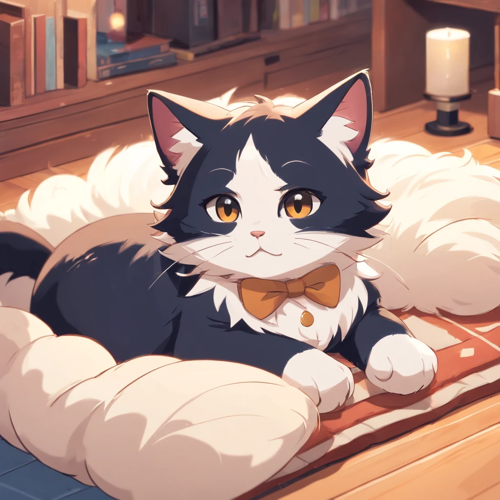Cute isometric cat emoticon, tuxedo jack, black and white cat, Fluffy and cute, Kitten lying on its side with eyes closed