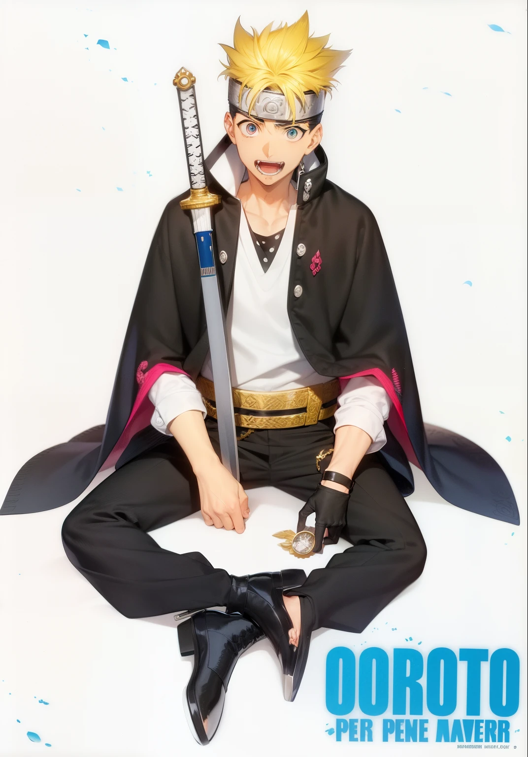 a drawing of a man with a sword sitting on the floor, cara bonito na arte demon slayer, visual de anime chave, arte chave do anime, inspirado em Eiichiro Oda, Jujutsu Kaisen, Melhor Design de Personagens de Anime, Estilo de Eiichiro Oda, coloured manga scan, color spread, Coringa como Naruto, manga style of kentaro miura, Estilo Eiichiro Oda