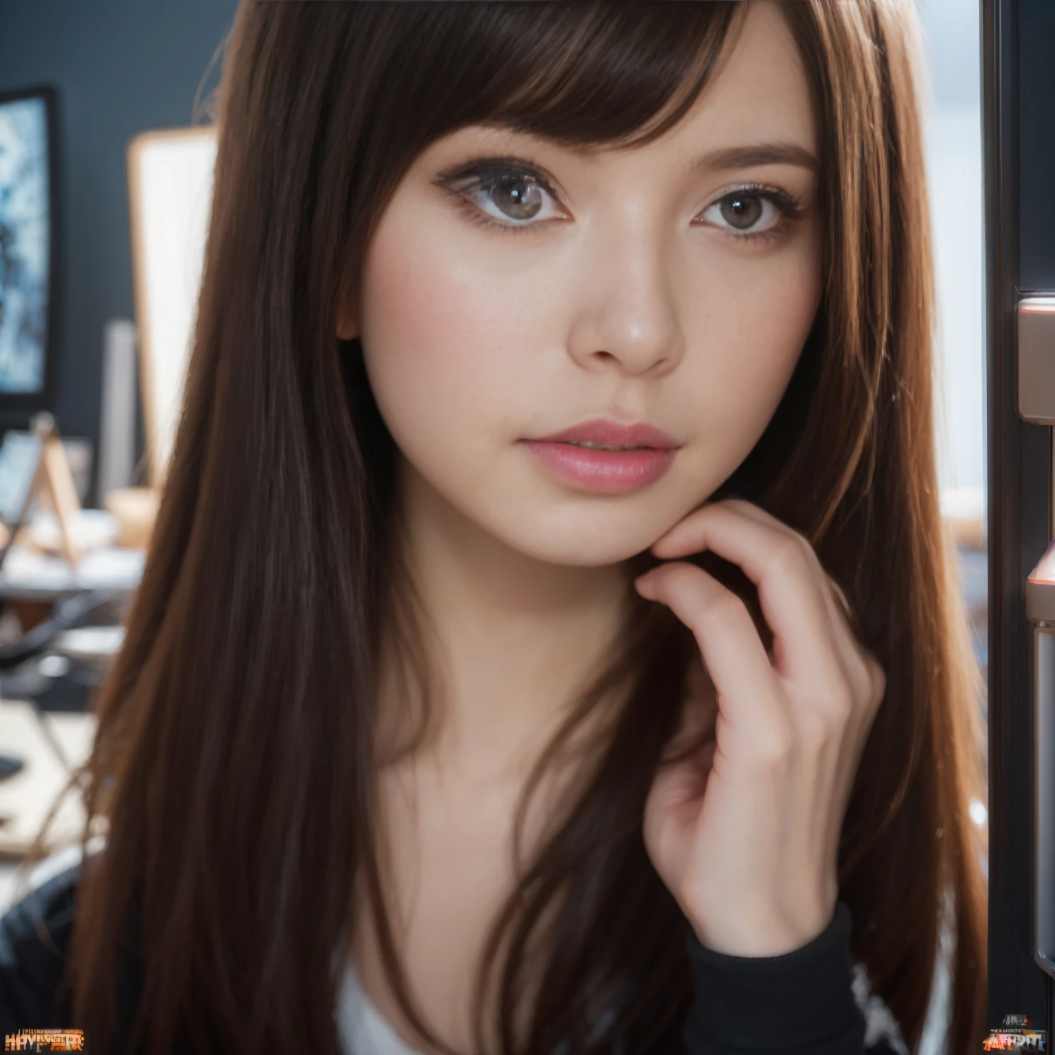 Best Quality, masutepiece, symmetric highly detailed eyes, girl, Highly detailed background, Trend On (art stations:1.46), hyper realisitic, Cinematic lighting, Studio Quality, 8K resolution, masutepiece, In the style of Pixar, Tristan Eaton Stanley Artgerm and Tom Bagshaw