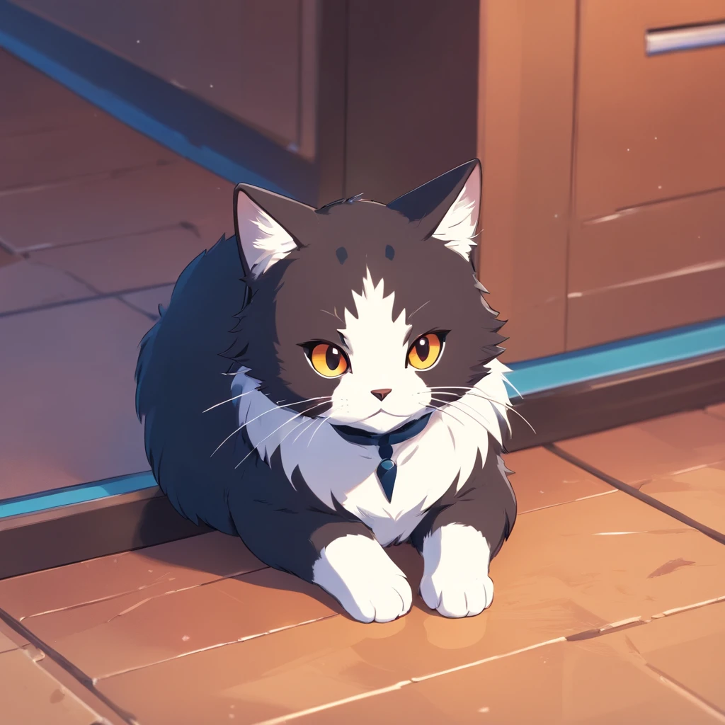 Cute isometric cat emoticon, tuxedo jack, black and white cat, Fluffy and cute, Sideways whole body