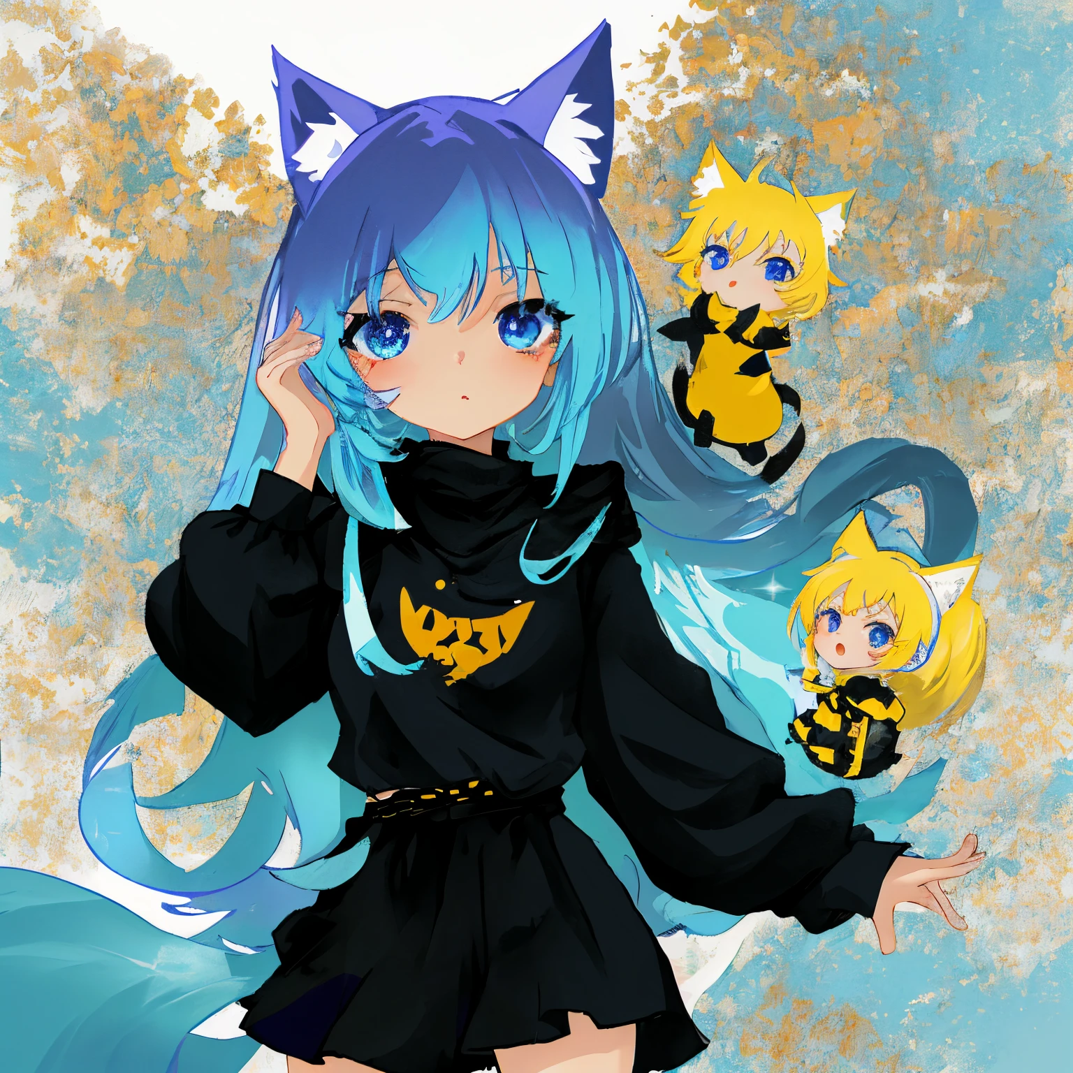 (chibi) Chica anime con cabello azul y vestido negro con orejas de gato., linda Catgirl de anime, Chica anime con orejas de gato, Anime Catgirl, Lindo!! Chibi!!! Catgirl, Anime Moe Artstyle, Chibi, Muy hermosa chica gato anime, Anime estilizado, Hermosa Catgirl de anime, Nekomimi, en un estilo anime, Holo es una chica lobo, gato anime (chibi)