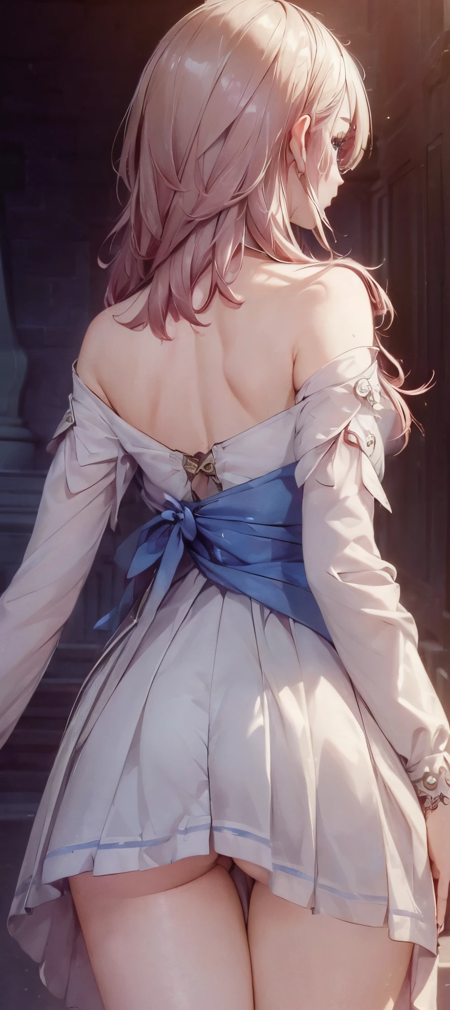 (1girl:1.3), (photorealistic:1.4), (masterpiece, top quality, best quality, official art), extreme detailed, highest detailed, (ultra-detailed), ((an extremely delicate and beautiful)), cinematic light, contemporary, exposed back, bend forwards, detailed butt