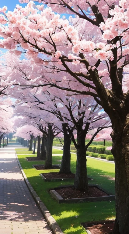Sakura Blossom Canopy: A landscape covered in a delicate blanket of pink cherry blossoms.