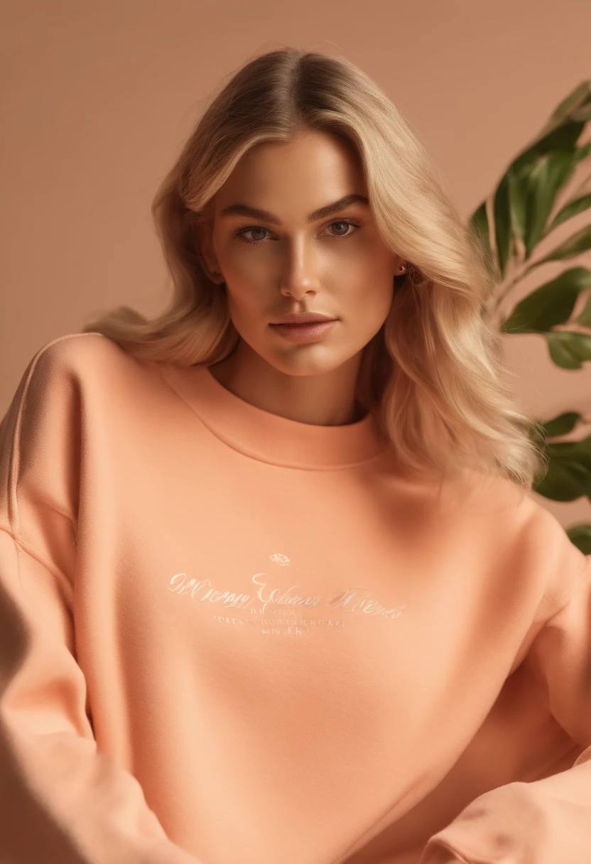3d model of a peach sweatshirt, made in a soft style, dreamy quality, feminine exuberance, Matte Photo, without inscriptions and logos