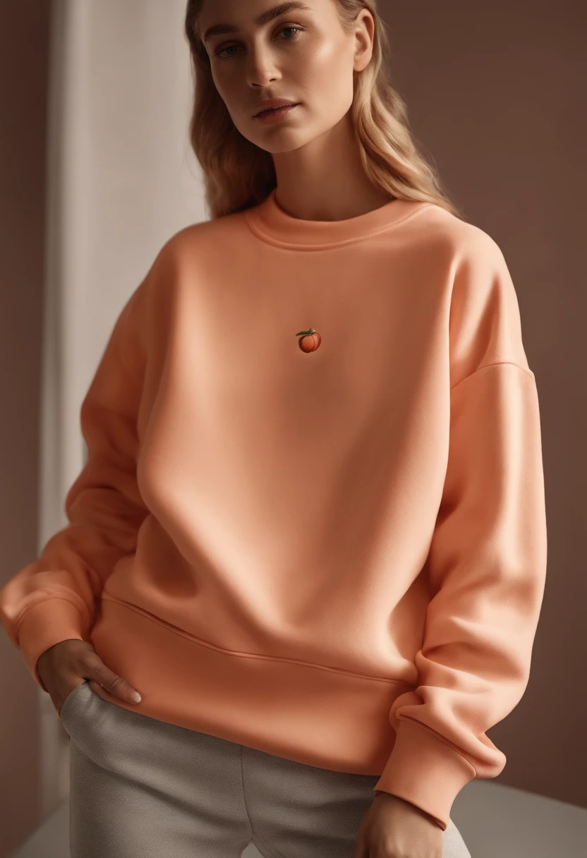 3d model of a peach sweatshirt, made in a soft style, dreamy quality, feminine exuberance, Matte Photo, without inscriptions and logos