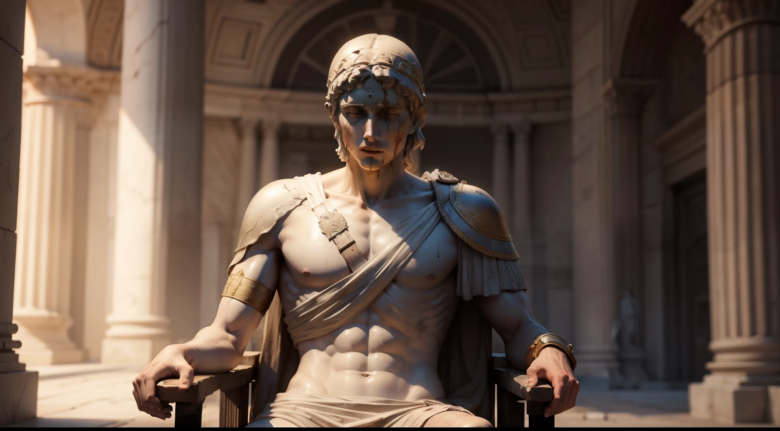 Statue of wounded Roman soldier, imagem realista, 8k