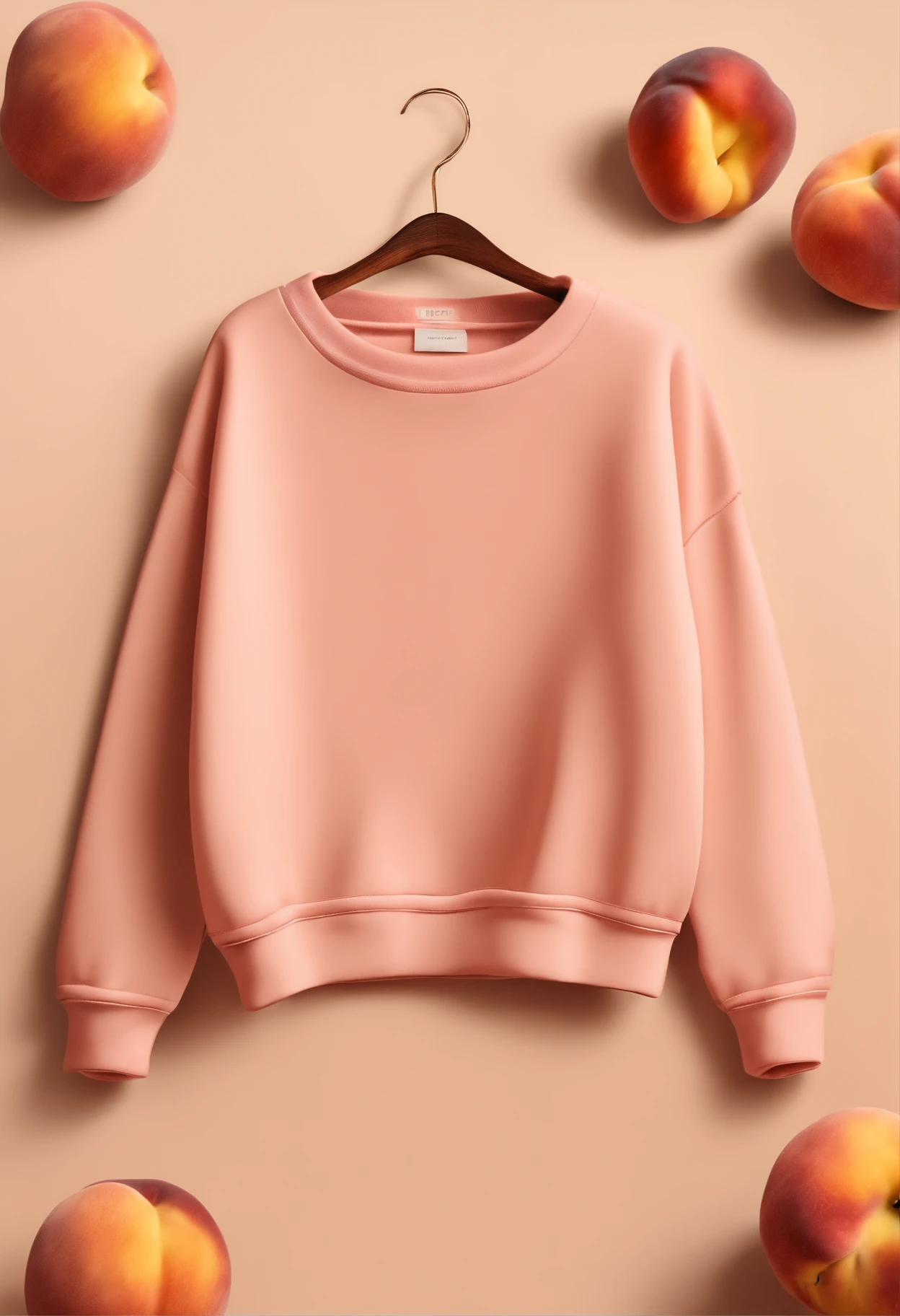 3d model of a peach sweatshirt, made in a soft style, dreamy quality, feminine exuberance, Matte Photo, without inscriptions and logos