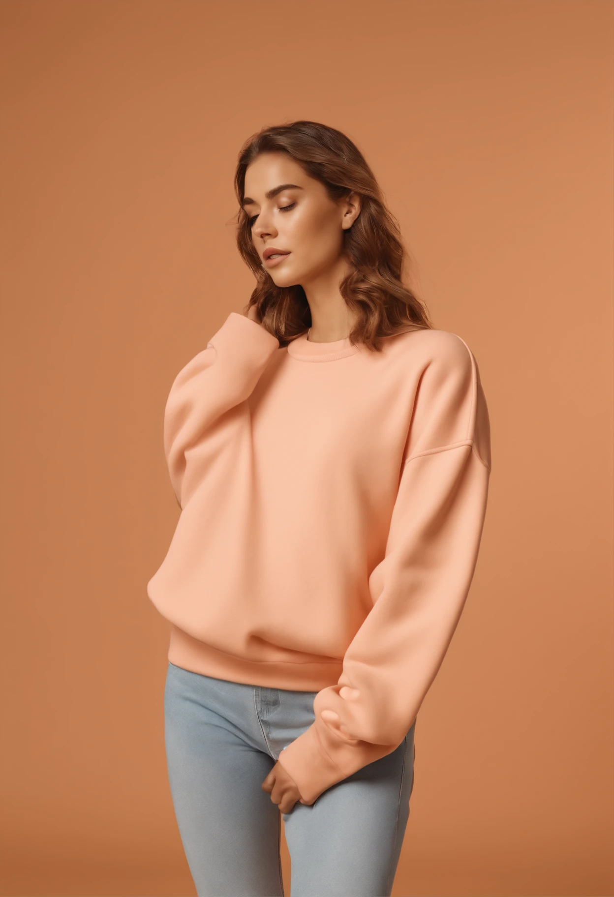 3d model of a peach sweatshirt, made in a soft style, dreamy quality, feminine exuberance, Matte Photo, without inscriptions and logos