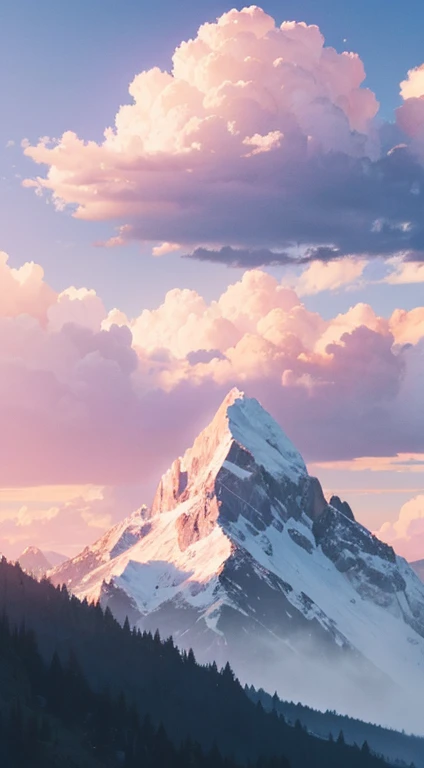 Pastel Mountain Range: Soft, pastel-colored mountains in the distance under a cotton candy sky.