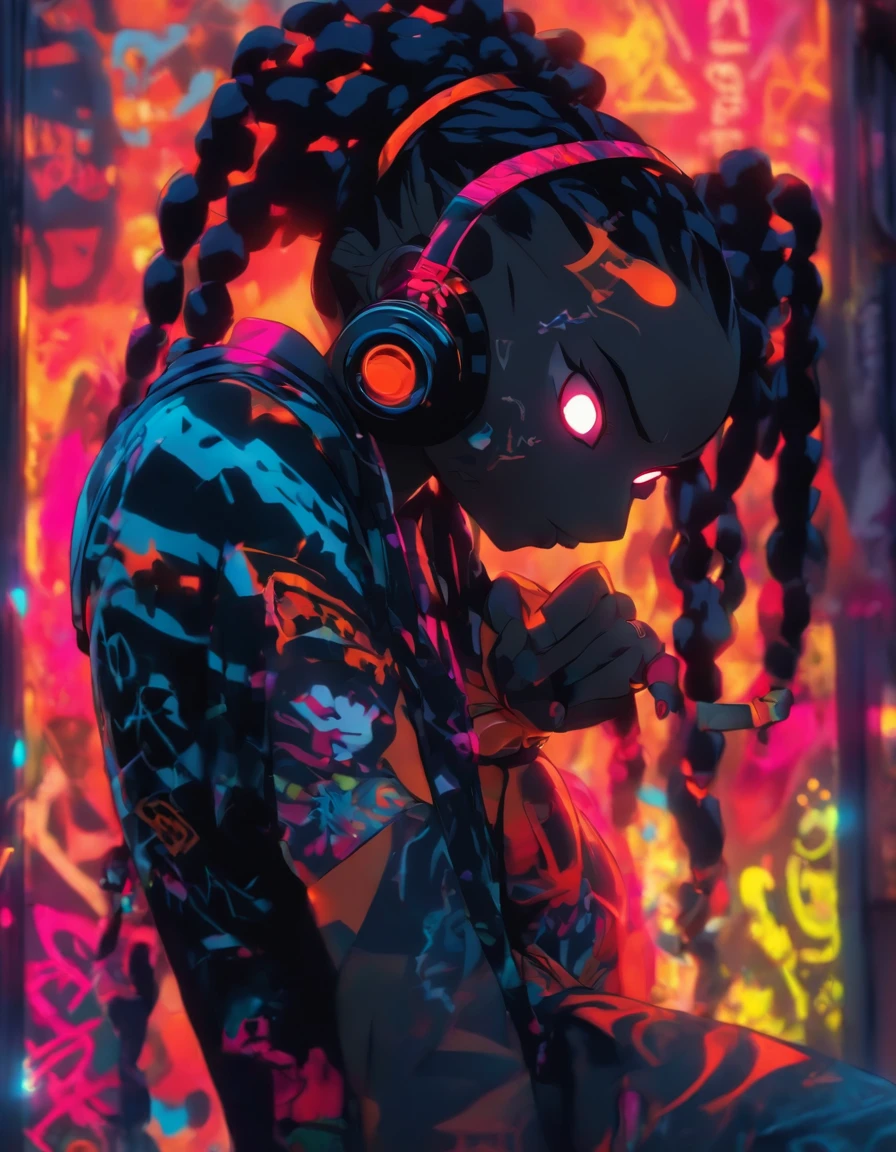 https://s.mj.run/s_RV85aYiU8 https://s.mj.run/pfoSgQXrkB4 dark skin woman, hip-hop revival, rap rebel, headphones,::4 (graffiti artist tagging a wall with her insignia in neon spray paint) rebellious, alluring, challenging, paint spray can, heaphones, gas mask, detailed glowing neon bodypaint,::4 exotic urban body art, hip-hop baddie, hip-hop rebel,::2 busty, round hips, heart-shaped ass, gold eyes, black braids, headwrap, tone muscles,high paced,sensuality rebellion detailed body features, hip-hop aesthetics::3 , ((, hip-hop revival, and revolution)),, perfect face and body:: , Cel-shaded, full body,masterpiece, ultra-detailed, 96k Cinematography, HDR,highly detailed)( sense of depth, depth of field , anime-realism, ufotable studios,movie scene, action scene,photorealistic,real 3d, depth of field, dynamic angle, scenery, dramatic lighting, volumetric lighting , body-fix, more_details