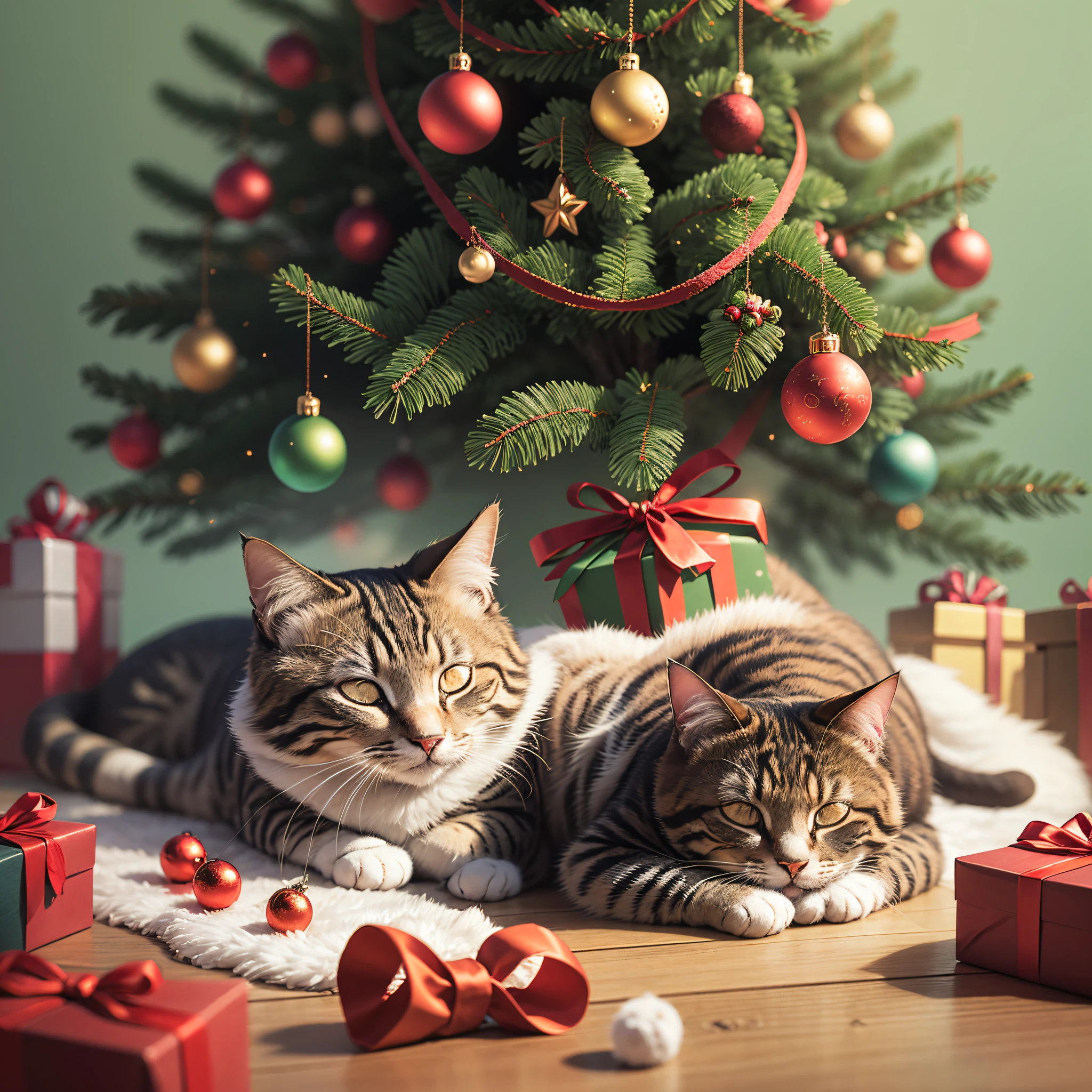 Christmas tree with a sleeping cat --auto --s2