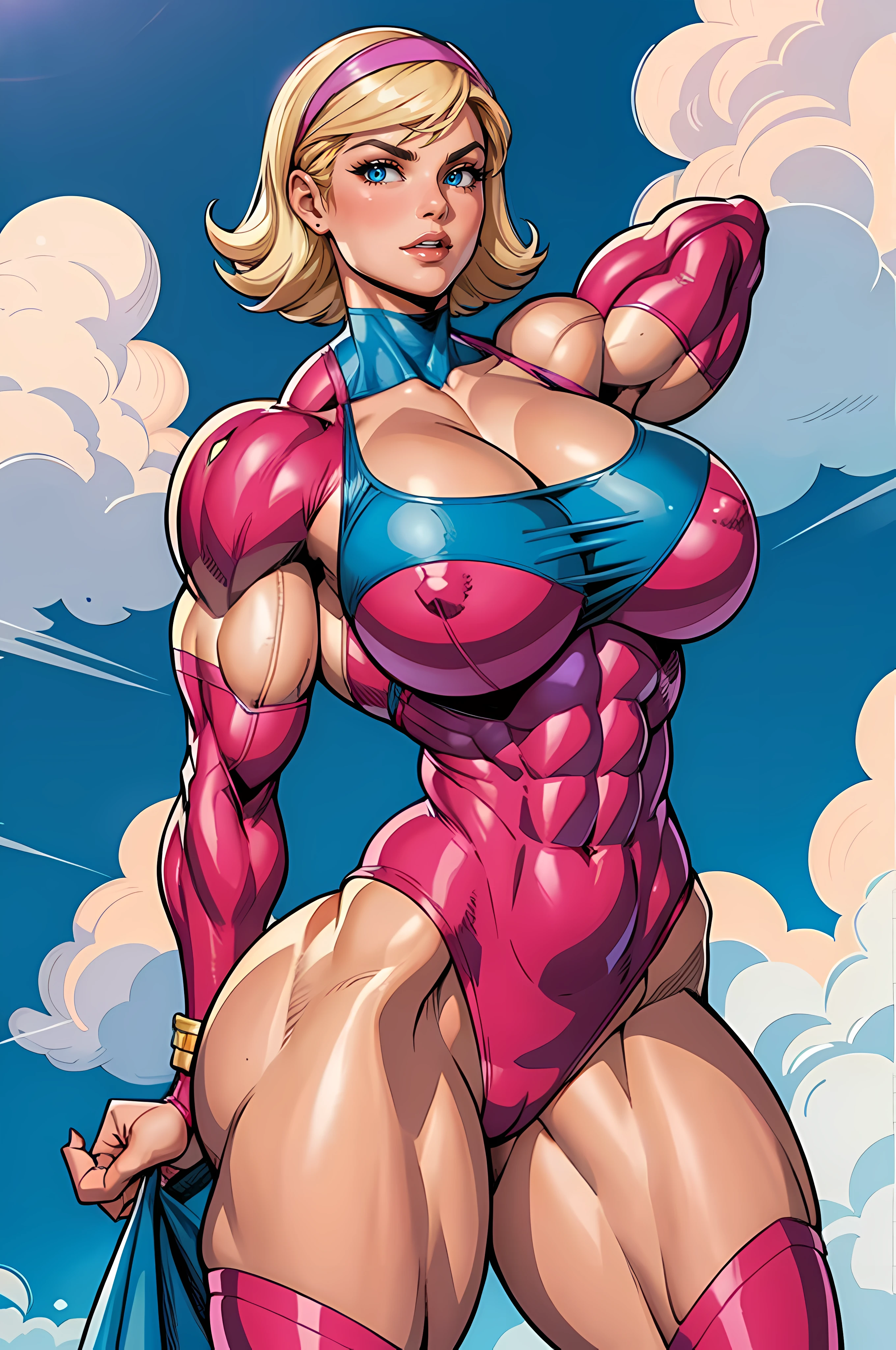 Margot Robie, Barbie pink, Dc Comics, dressed as a Barbie version of power girl, by Adam Hughes, sexy, ((((huge muscles))))