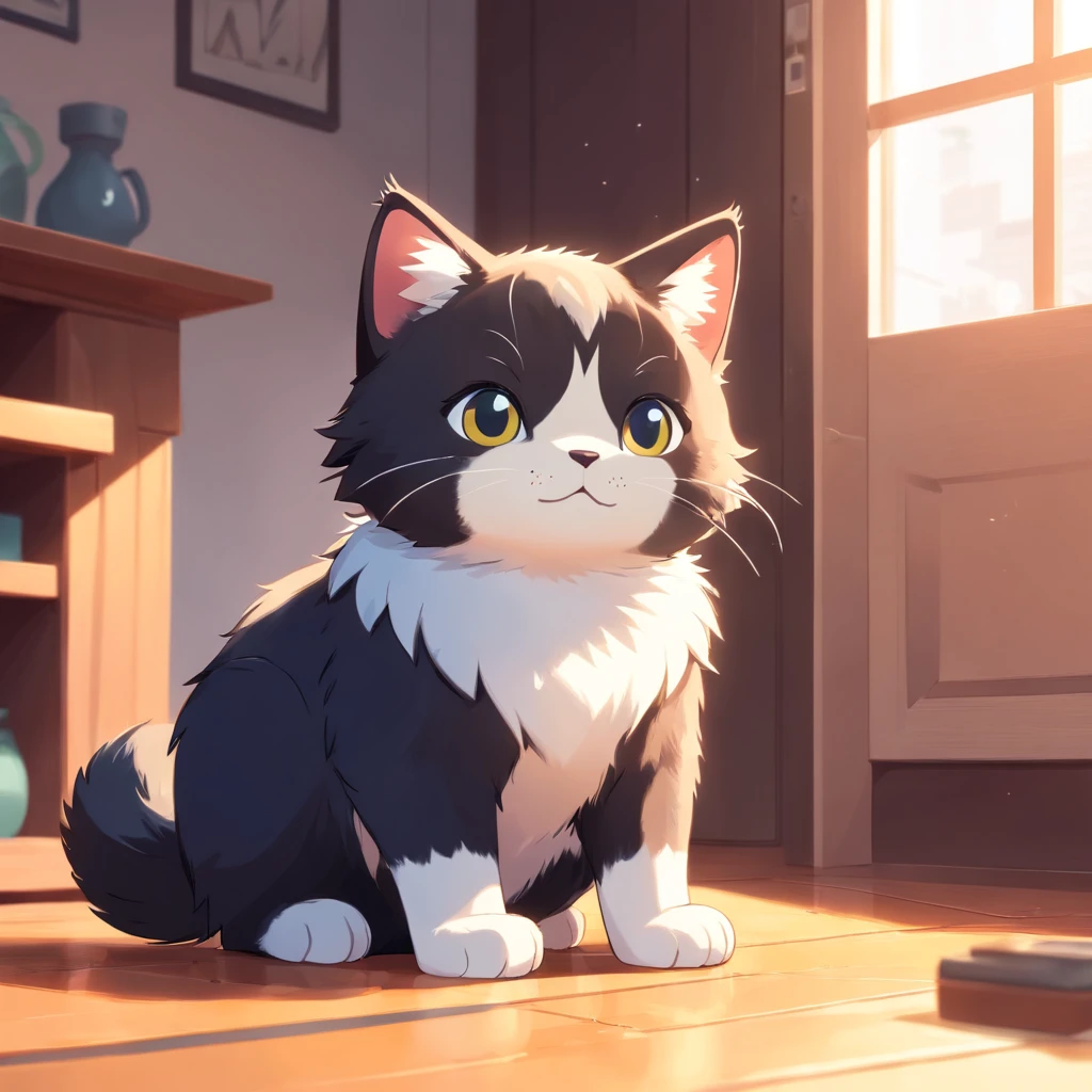Cute isometric cat emoticon, tuxedo jack, black and white cat, Fluffy and cute,Kitten standing with raised paws
