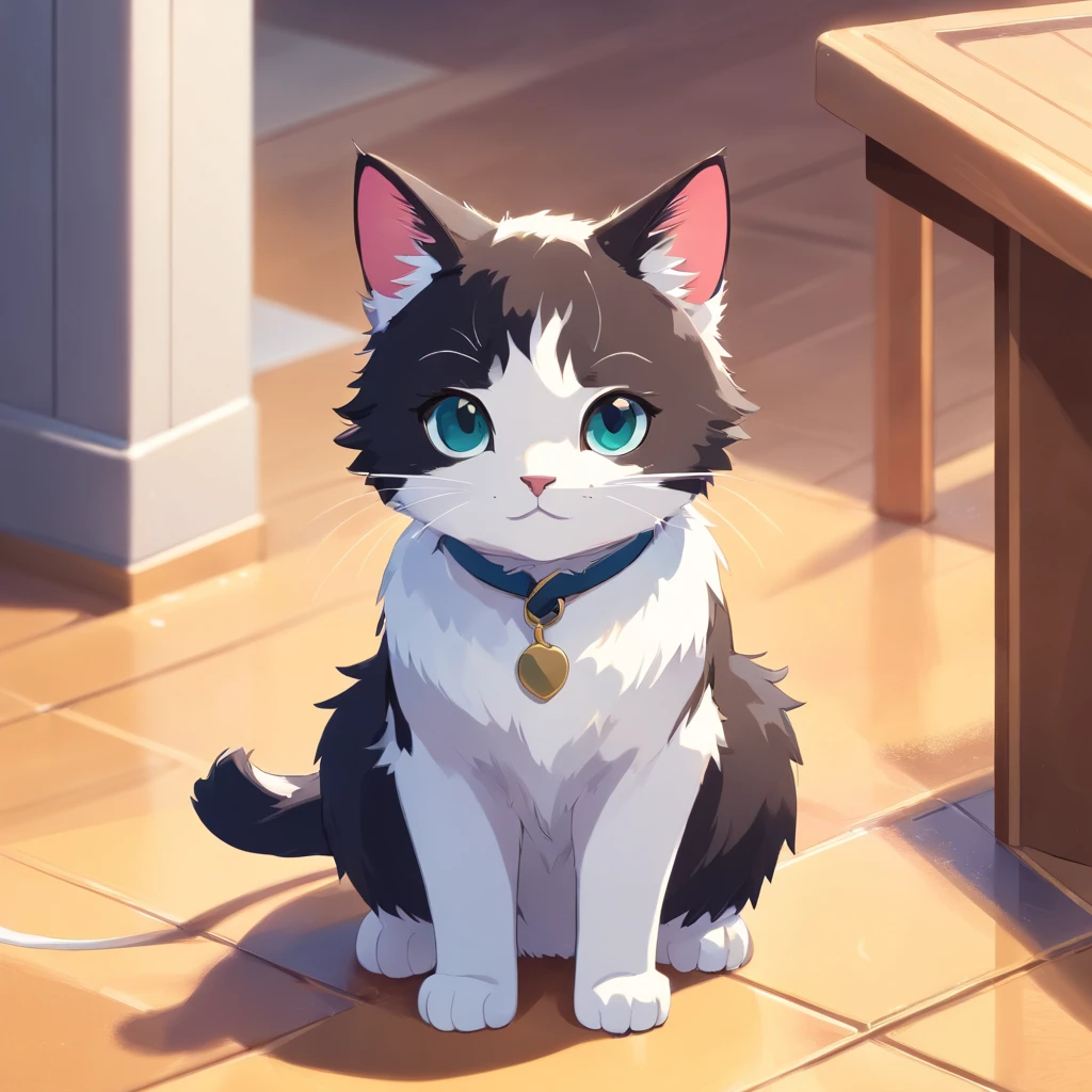 Cute isometric cat emoticon, tuxedo jack, black and white cat, Fluffy and cute,Kitten standing kitten raised paw