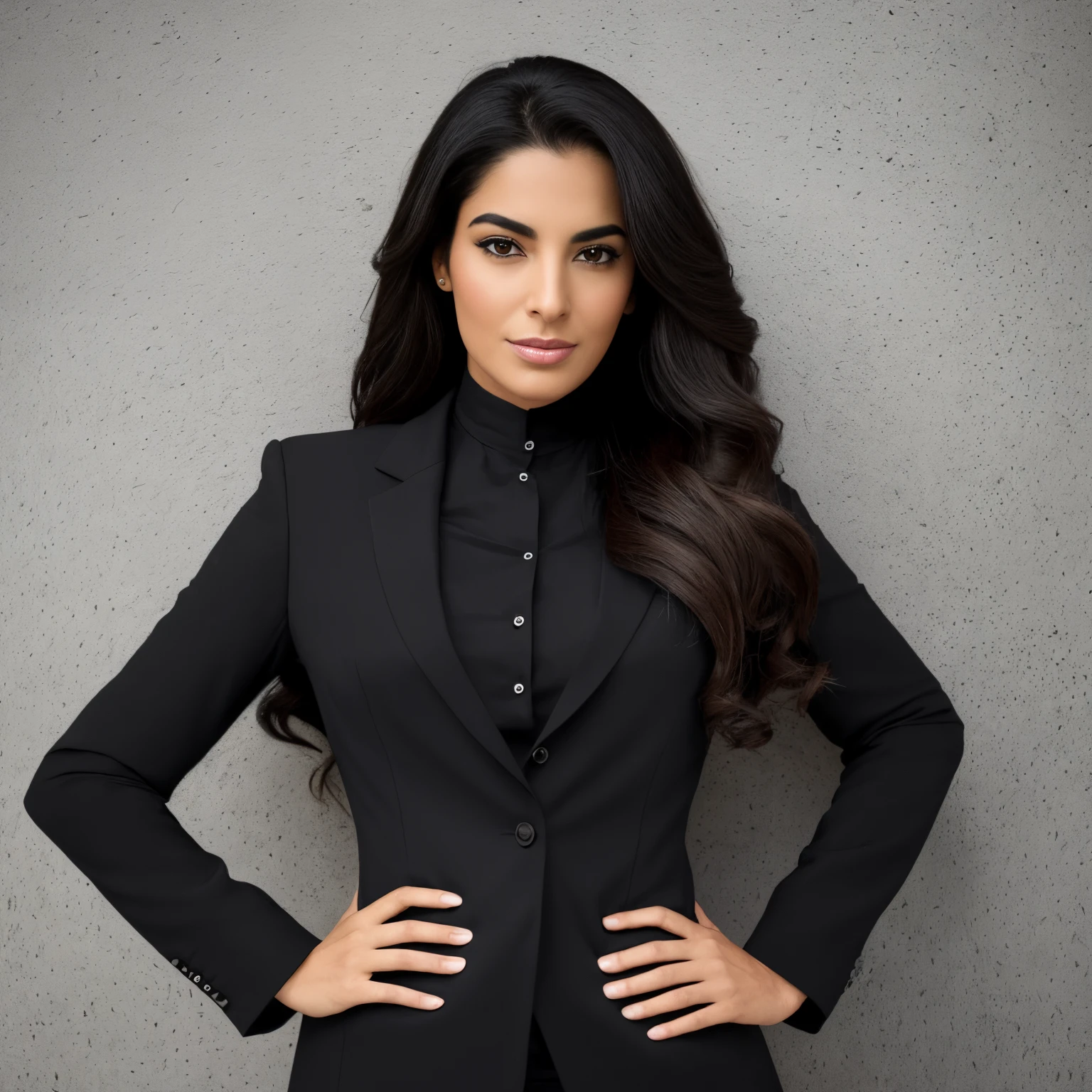 There is a woman who is posing for a photo in a black suit, Malika Favre, Anos Imane, foto de perfil profissional, Ameera africana Al Taweel, imagem de perfil, foto headshot, julia fuentes, Alanis Guillen, woman in black business suit, fernanda suarez, amazing professional picture, Ameera Al-Taweel