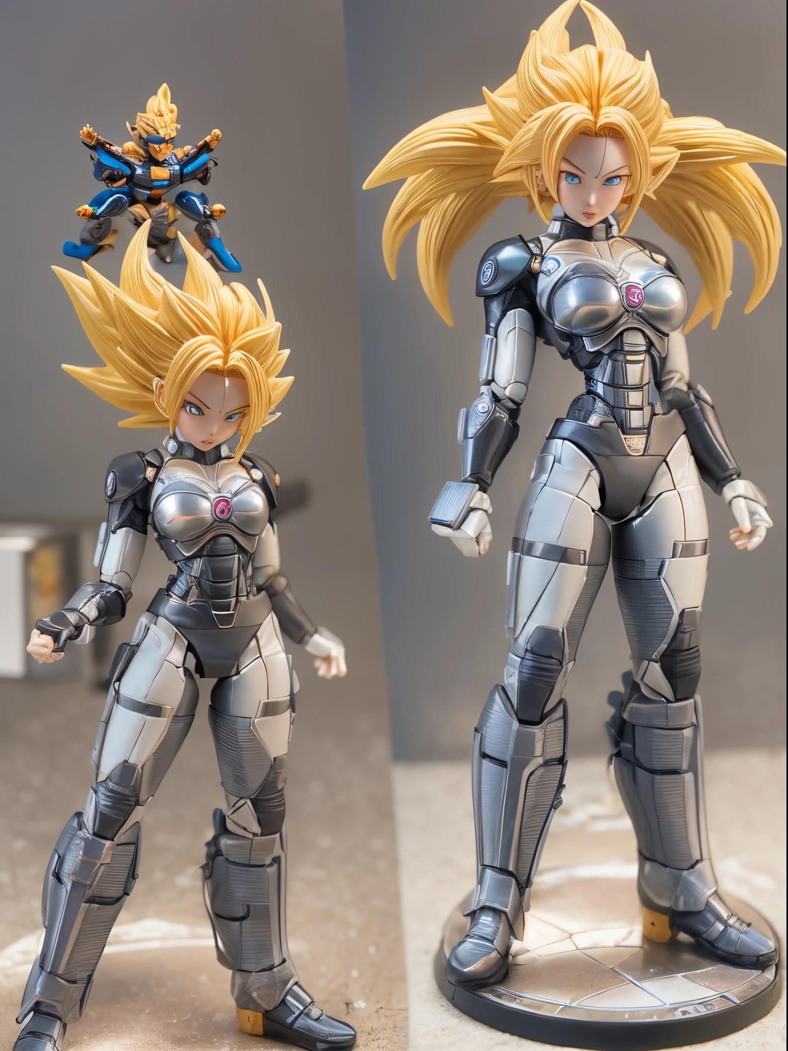 Dragon Ball,Cyborg No. 18,Young woman,21yo,with short golden hair,Stand up,full bodyesbian,Resin material,Figures,toys,Black base,Advertising shooting,commercial scenery,