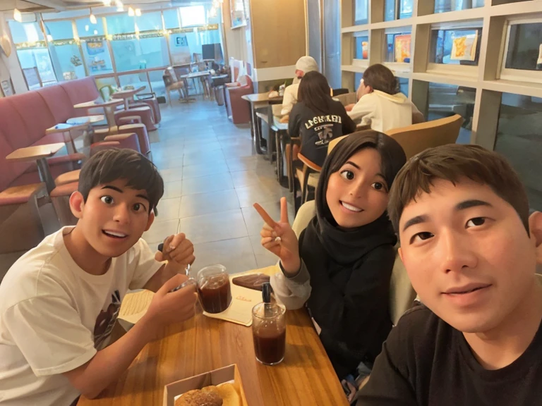 3 best friends drinking coffee together