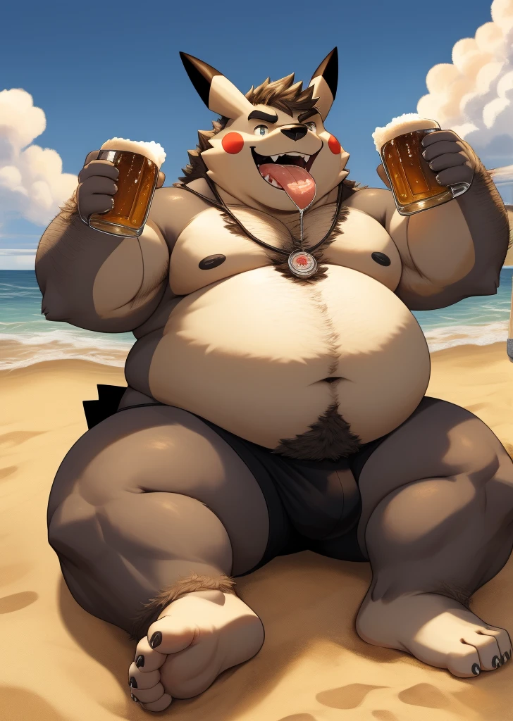 Correct body proportions，Black genitalia，Black glands，male people，the shark，chubbiness，Fat minora，Shirtless，victory pose，The erection，Black genitalia，Black glands，Black balls，beer belly， male people， sandbeach， A high resolution，sky sky， tmasterpiece，Excessive obesity，Obesity in the extremities，Lift your feet，swimmning，Sit on the floor and raise your legs，Drool flows into mouth，Black genitalia，Large tongue，Correct body proportions，hairy pubic hair，Hairy chubby，male people，，small fat，hairy pubic hair， Yellow fur， nakeness， Fur details，beer belly， male people， （Beautiful texture） 独奏， Let's go， Pikachu， Detailed pubic hair， A high resolution， style of photography， tmasterpiece， Best quality，draw tongue，There is a white liquid on the tongue，Drool flows into mouth， Lift her legs ，sat on the ground，