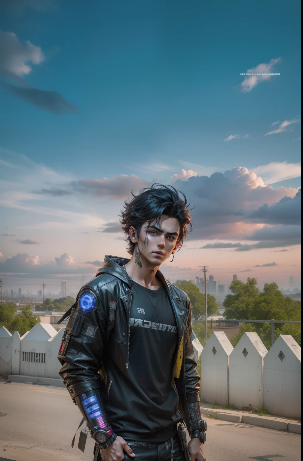 Change background cyberpunk handsome boy realistic face.