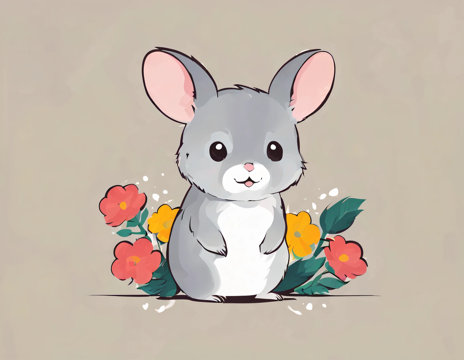 Vector Design, TShirt design, Line Art T – Shirt, Retro, Flowers, Chinchilla , Cartoon, vintage, trendy, 2d, vector, flat, no mockup, no background