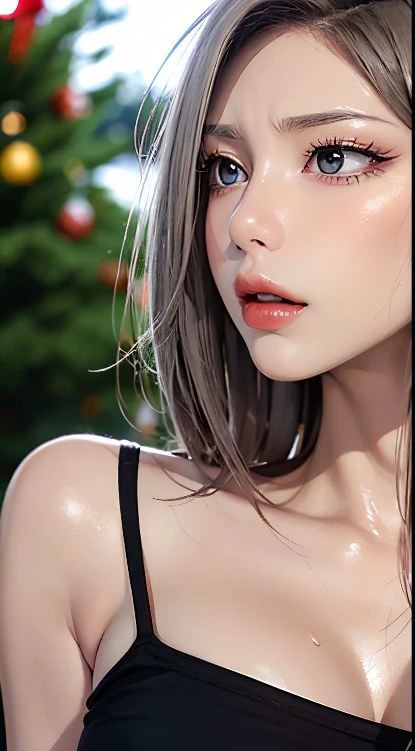 (Cinematic Digital Artwork: 1.3), High quality, masutepiece, of the highest quality, Super Detail, Illustration, [4K Digital Art]、 lndswgnr, (Sharp Focus: 1.5), (Moody lighting:1.2), depth of fields, Bokeh, 4K 、High resolution, ultra-detailliert, the Extremely Detailed CG Unity 8K Wallpapers, Realistic, Photorealsitic, Raw photo, beautifull detailed face, pale skin, realistic glistening skin, Detailed Cloth Texture, detailed hair texture, Perfect body, Beautiful face, acurate, Anatomically correct, Highly detailed face, Eye and skin texture, Natural neck length, (Beautiful eyes), (Beautiful hands), (Glossy skin:1.2), thin legs, Thin feet, Detailed people、A detailed face、细致背景、 


Dramatic makeup、makeup、Pinky Pink Lip Stick、mascara、Red Eyeliner、light purple contacts、Landmine girl、deep in the night、Huge Christmas tree in the city、
、and draw the full body、de pele branca、Ash gray hair、Random expression、Sexy Santa Claus、miniskirt santa claus costume、Sexy Girl、Angle from below

(((Ahegao, , Sweat, steam, Lower grade)))