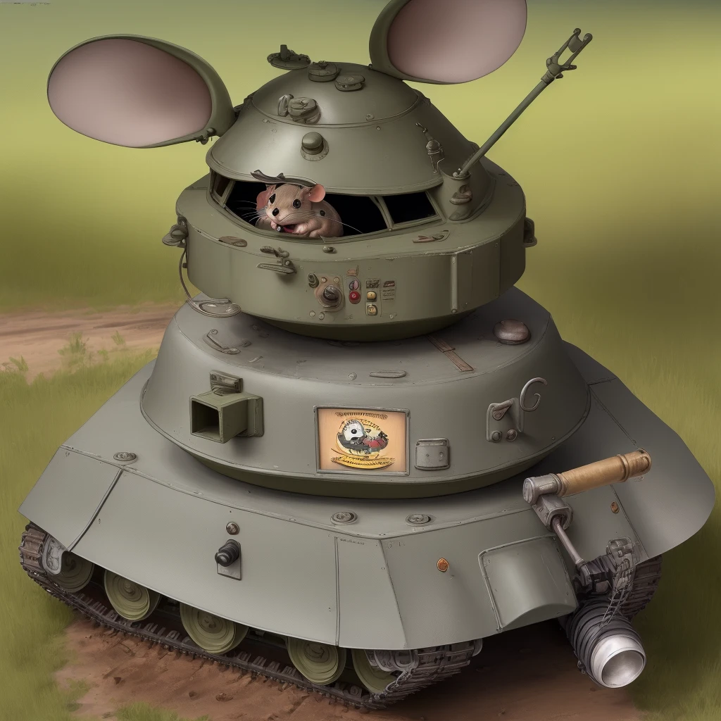 cute, chibi, mice, PFP, portrait, masterpiece, 3D Rendering, Best Quality, (Lots of Detail 1.2), (plain background), (vinyl toy figurine 1.2), ground vehicle mecha,(tank 1.2), inside a garage with fluorescent lighting overhead, sharp focus, simple background, warning signs, danger, cables, tubes