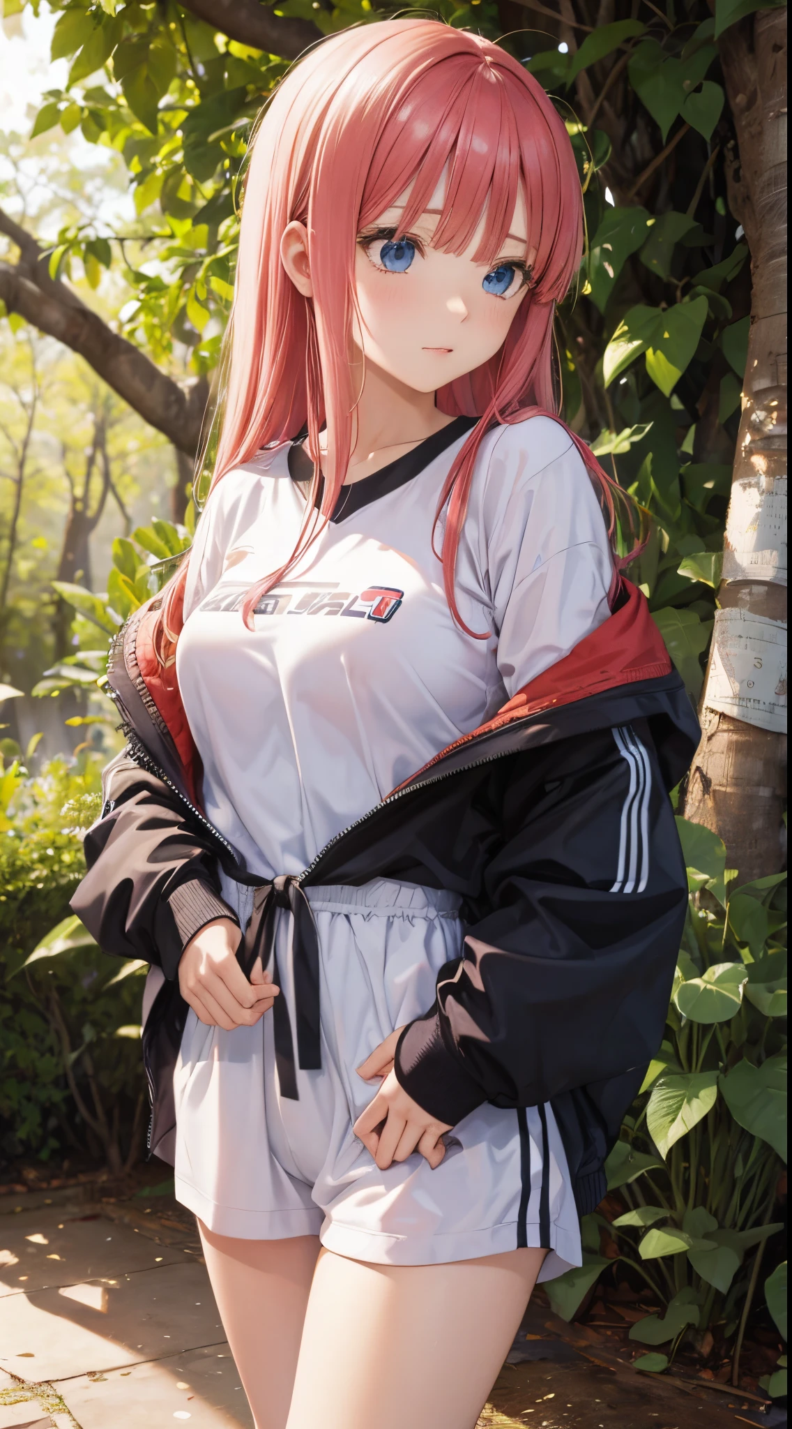 Nino Nakano, ropa deportiva erotica, bosque