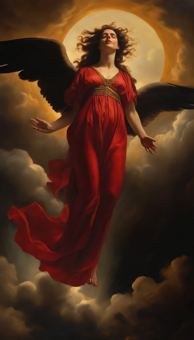 an oil painting, Coming down from the sky, A breathtaking masterpiece, Vivid, ornate, Caravaggio, 8K,final judgment,angelicales,Lots of people,Fallen Angel,goddes