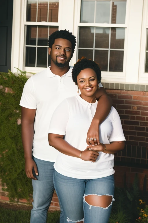 they are standing in front of a house with a brick wall, couples portrait, photo shoot, happy couple, couple portrait, mid portrait, scenic full shot, 1 / 4 portrait, commissioned, commercial photo, mid shot portrait, full protrait, taken in the early 2020s, lovely couple, couple pose, evening at dusk, profile picture, a portrait