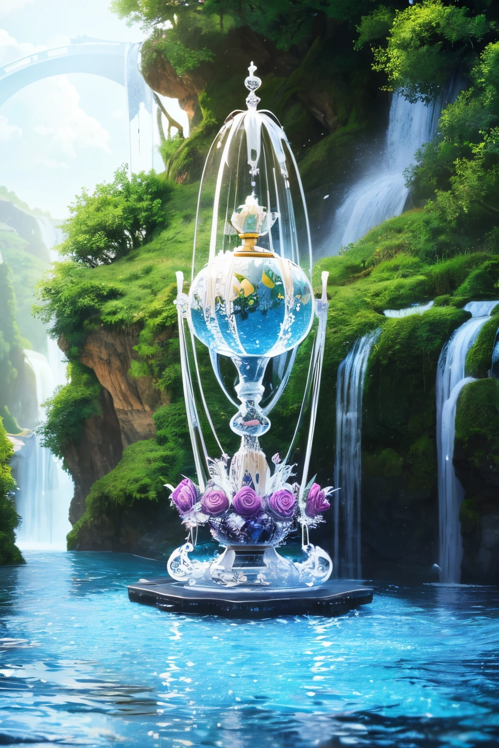 (8K、masterpiece、hight resolution、very intricate)、waterfall in the water、Colorful、Fantastical、in the
hourglass、