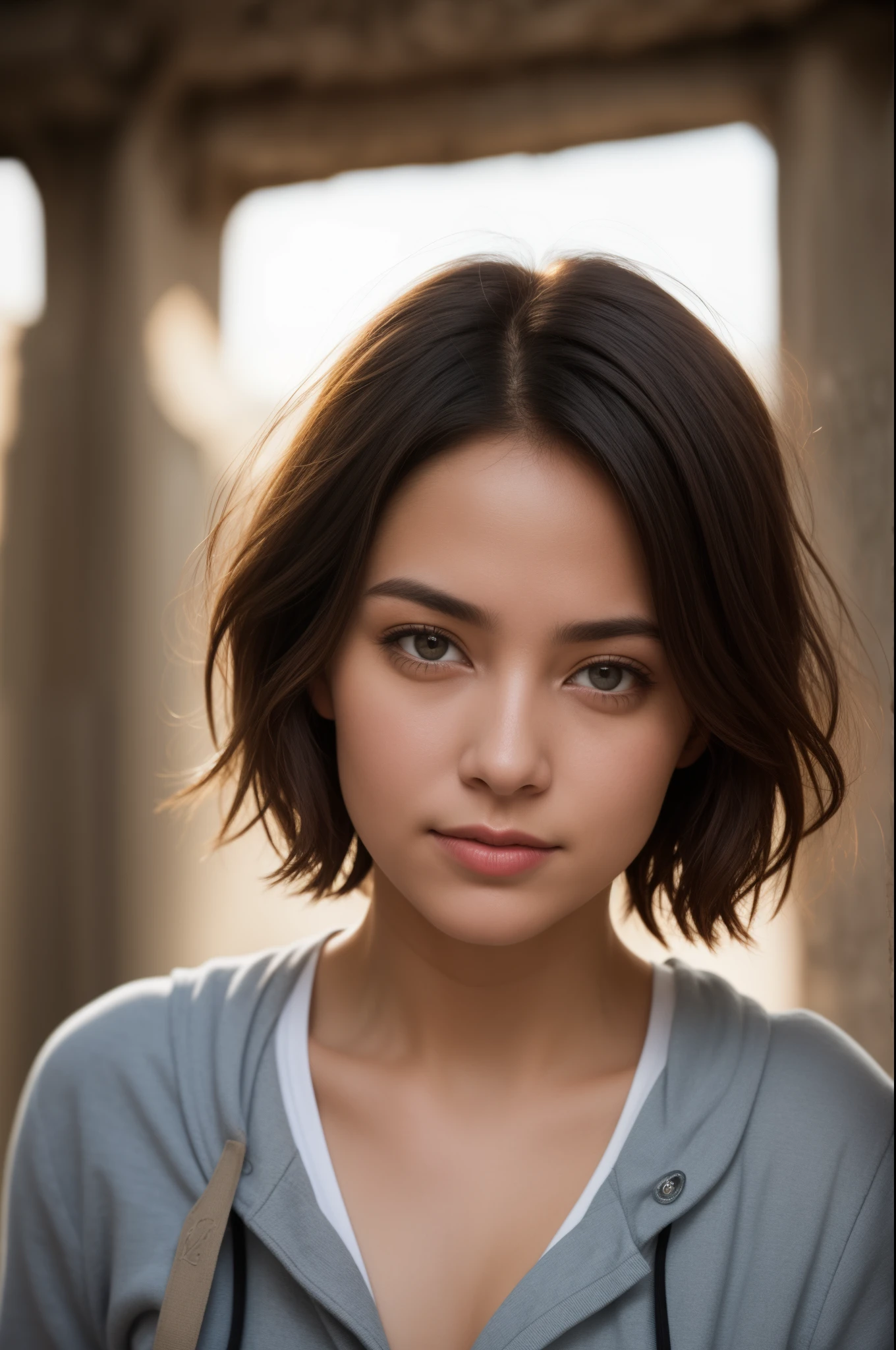 Sara is a beautiful 40 year old archaeologist, close-up, high detail face, ((short hair)), explorer's outfit, exploring an ancient tomb, grey detailed eyes, brown hair, shy smile, fit athletic body, symmetrical face, detailed, 8k, HDR, shallow depth of field, wide light, high contrast, backlight, light flares, chromatic aberration, sharp focus, RAW color photo, various poses