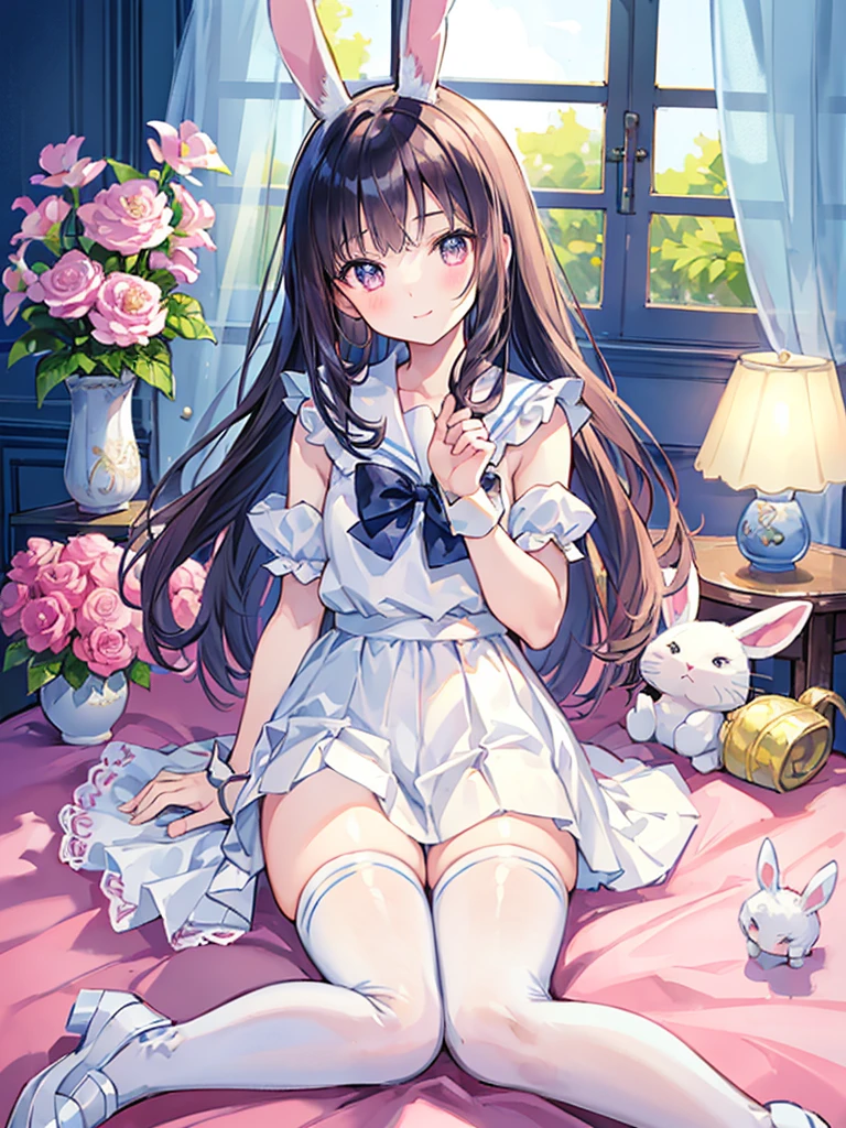Misha has fair pale skin, and wavy dark brown hair that is below her waist. She has big blue eyes and pale brown lips, Her accessories consist of a fluffy mouse hat.
Her outfit consists of a rose prints and polka dots patterned dress, She wears lace socks and her shoes is red platform heels with mouse decoration and has white soles. SPARKLE; GLITTER
