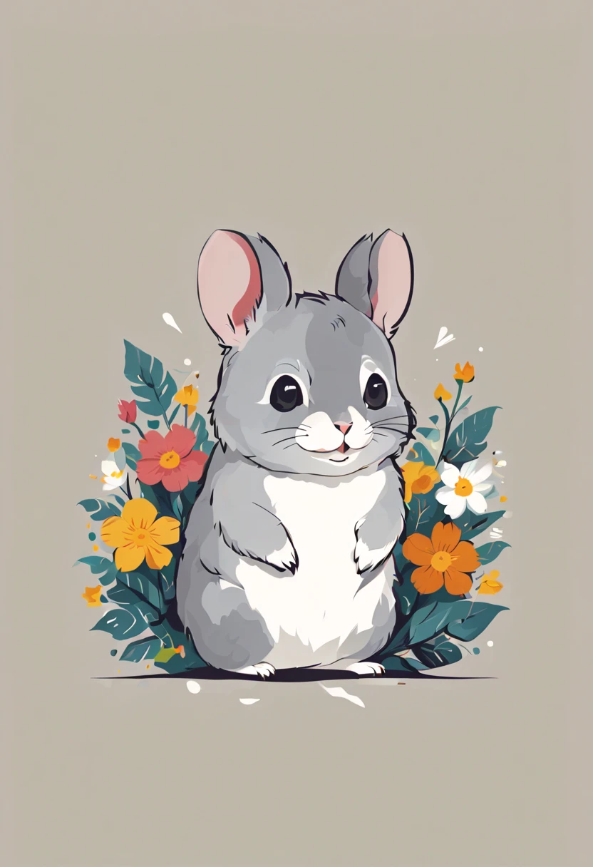 Vector Design, TShirt design, Line Art T – Shirt, Retro, Flowers, Chinchilla , Cartoon, vintage, trendy, 2d, vector, flat, no mockup, no background