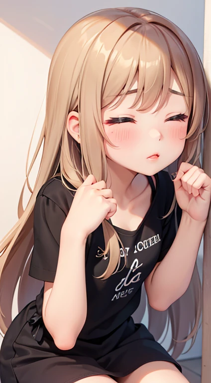 A cute girl closes her eyes and pouts her lips, begging for a kiss.