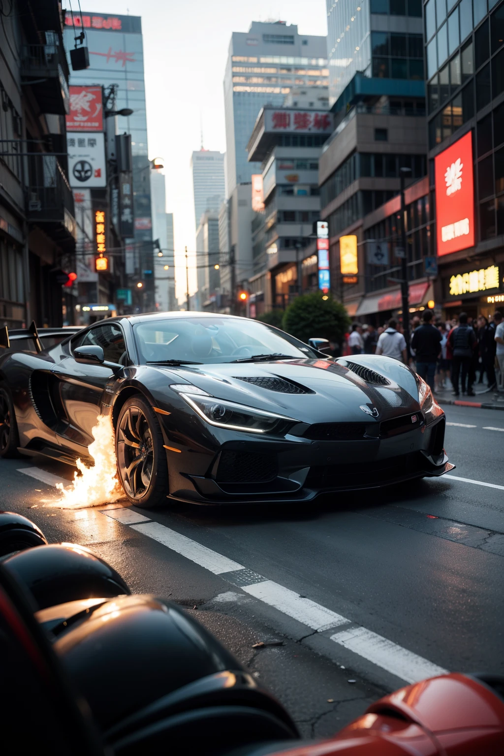 concept supercar,Cyberpunk style, high detal, 电影灯光, Ray traching, angle of view, hyper HD, tmasterpiece, textured curves, 4K, Best quality at best,