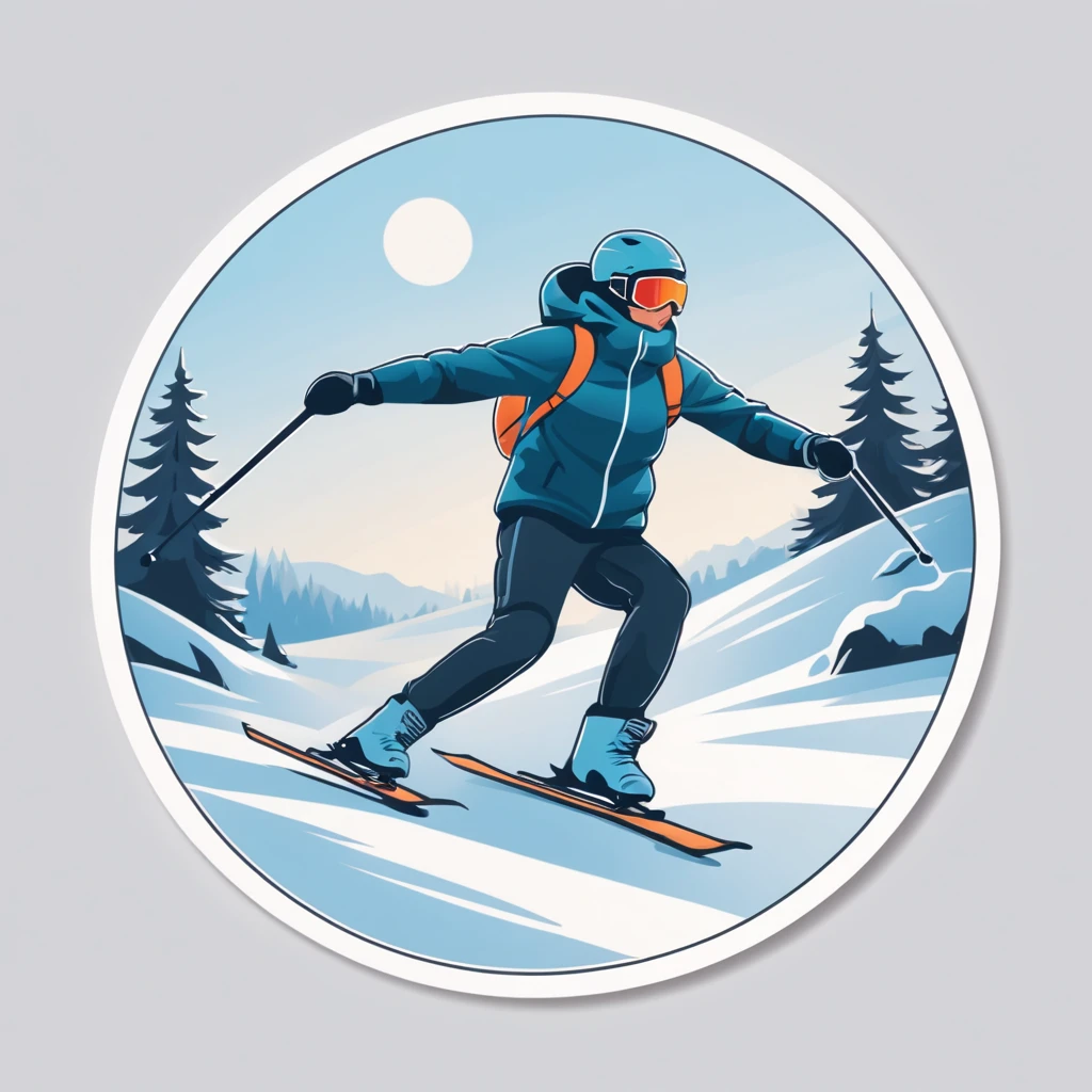 (Sticker),White background,(in circle), winter sport, ,Simple, Ultra detailed, Detailed drawing, vectorised, Silhouette, 8K, professional sticker design, Flat design, Vector lines, Sticker, Full-HD, pastel monochrome