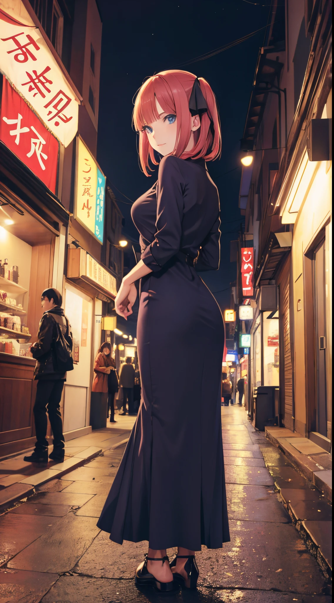 Nino Nakano,pose sexy,vestido casual,calle de noche