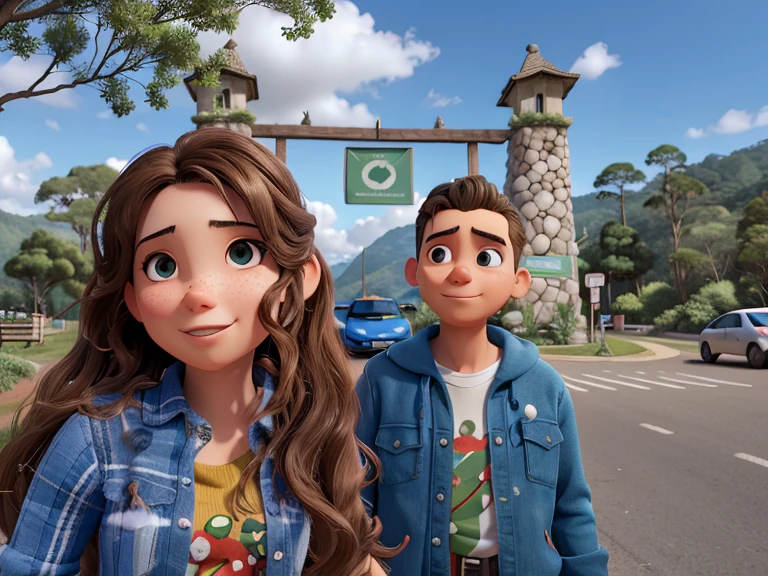hay dos personas paradas frente a una puerta con un cartel, Coban, frente a un fondo forestal, in front of an amazing forest, Foto de vacaciones, Cinematographer, en el bosque de la selva !!!, Selvas en el fondo, trees in background, Aparcar en el fondo, imagen frontal, con un parque al fondo, Bosque al fondo
