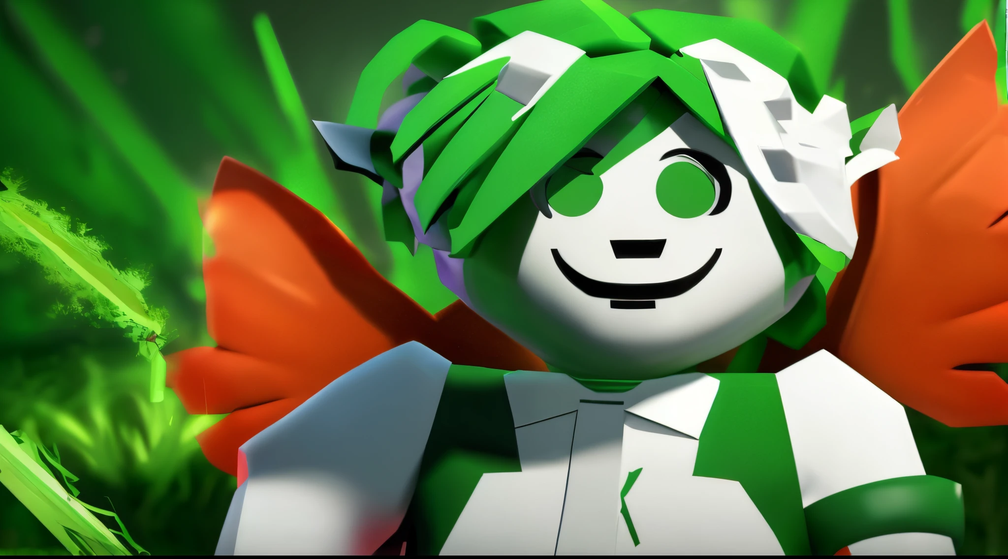Roblox avatar wiht headlees and green stuff with green background