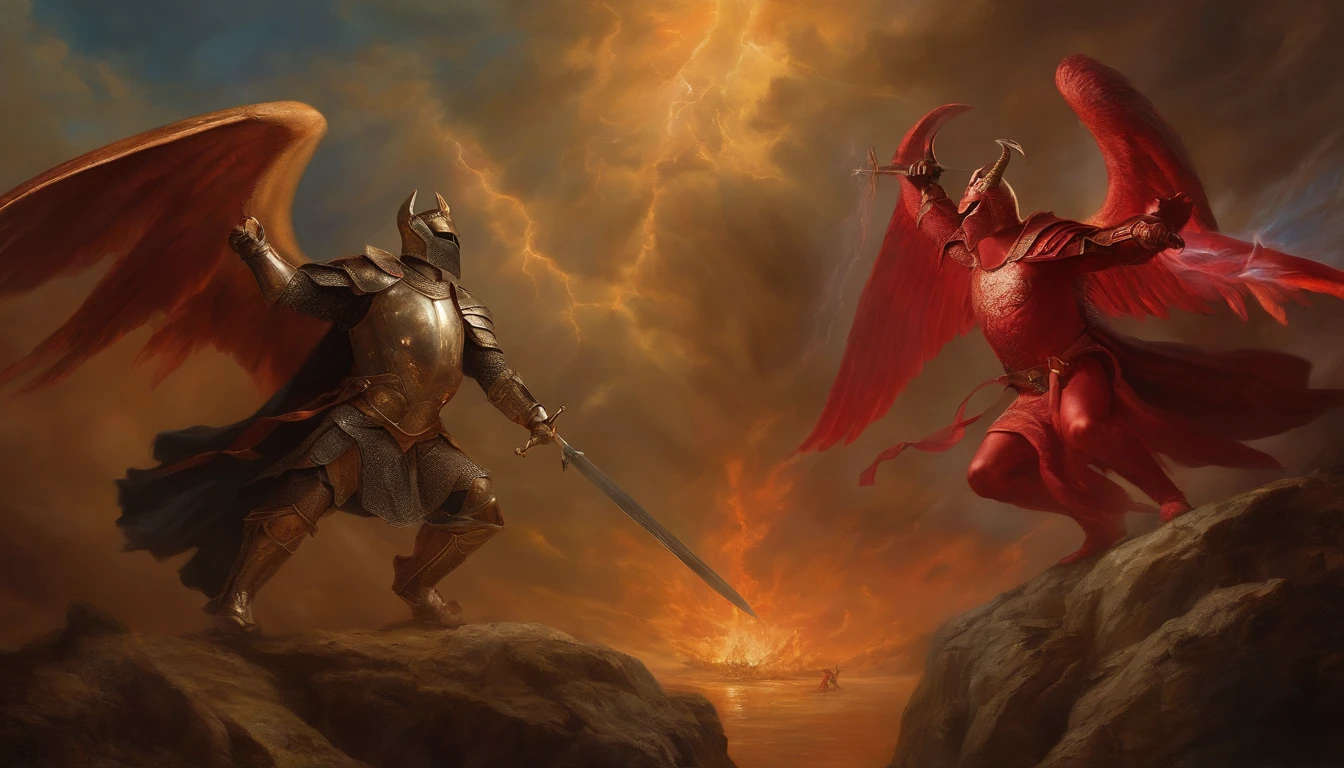 God VS Satan Break God and Archangel VS Satan and Lucifer Multiplayer Oil Painting Knight