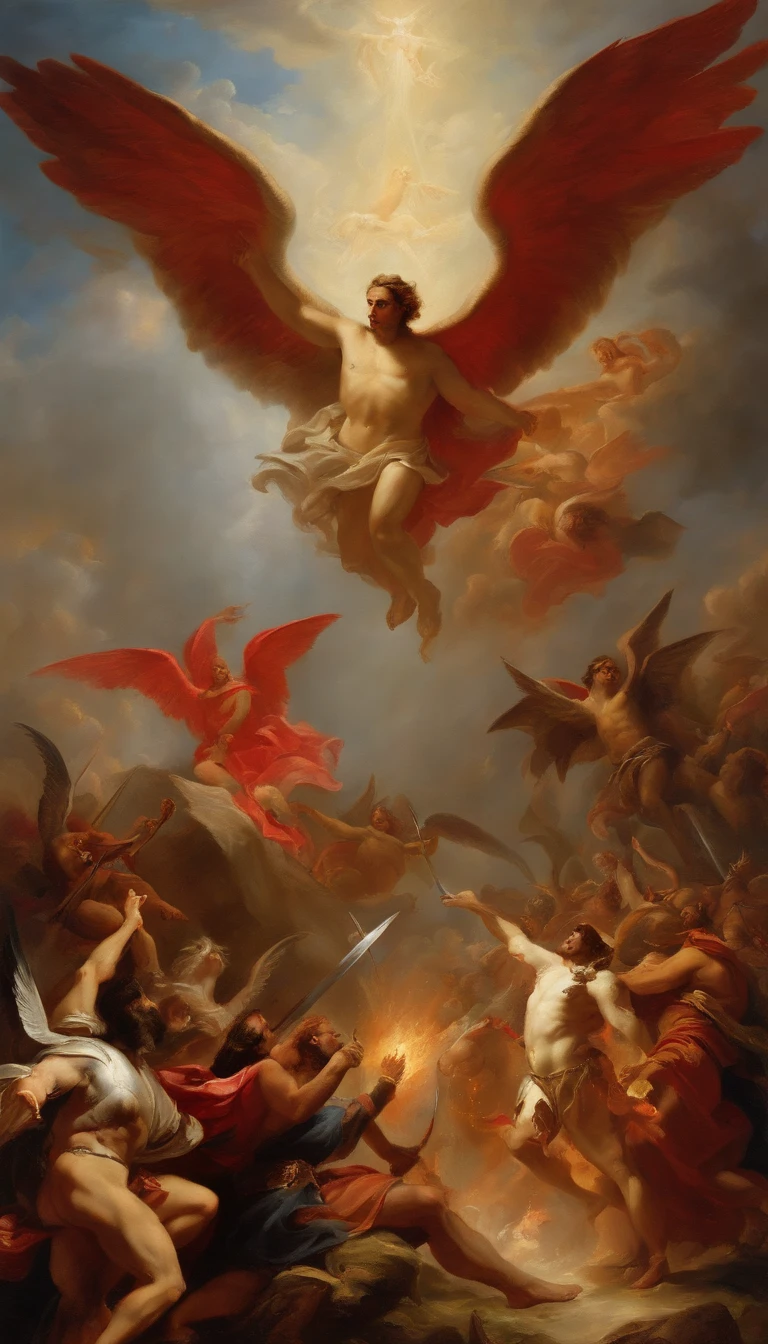 God VS Satan Break God and Archangel VS Satan and Lucifer Multiplayer Oil Painting Knight Many People