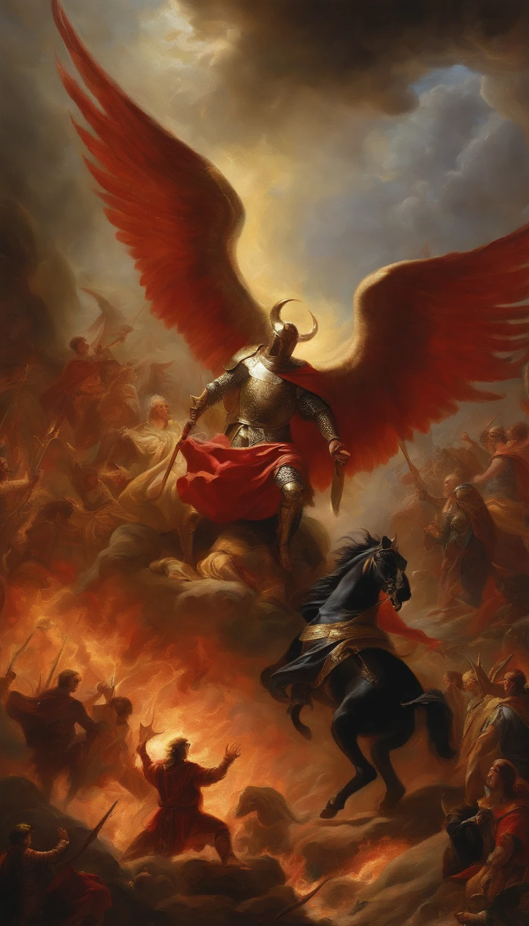 God VS Satan Break God and Archangel VS Satan and Lucifer Multiplayer Oil Painting Knight Many People