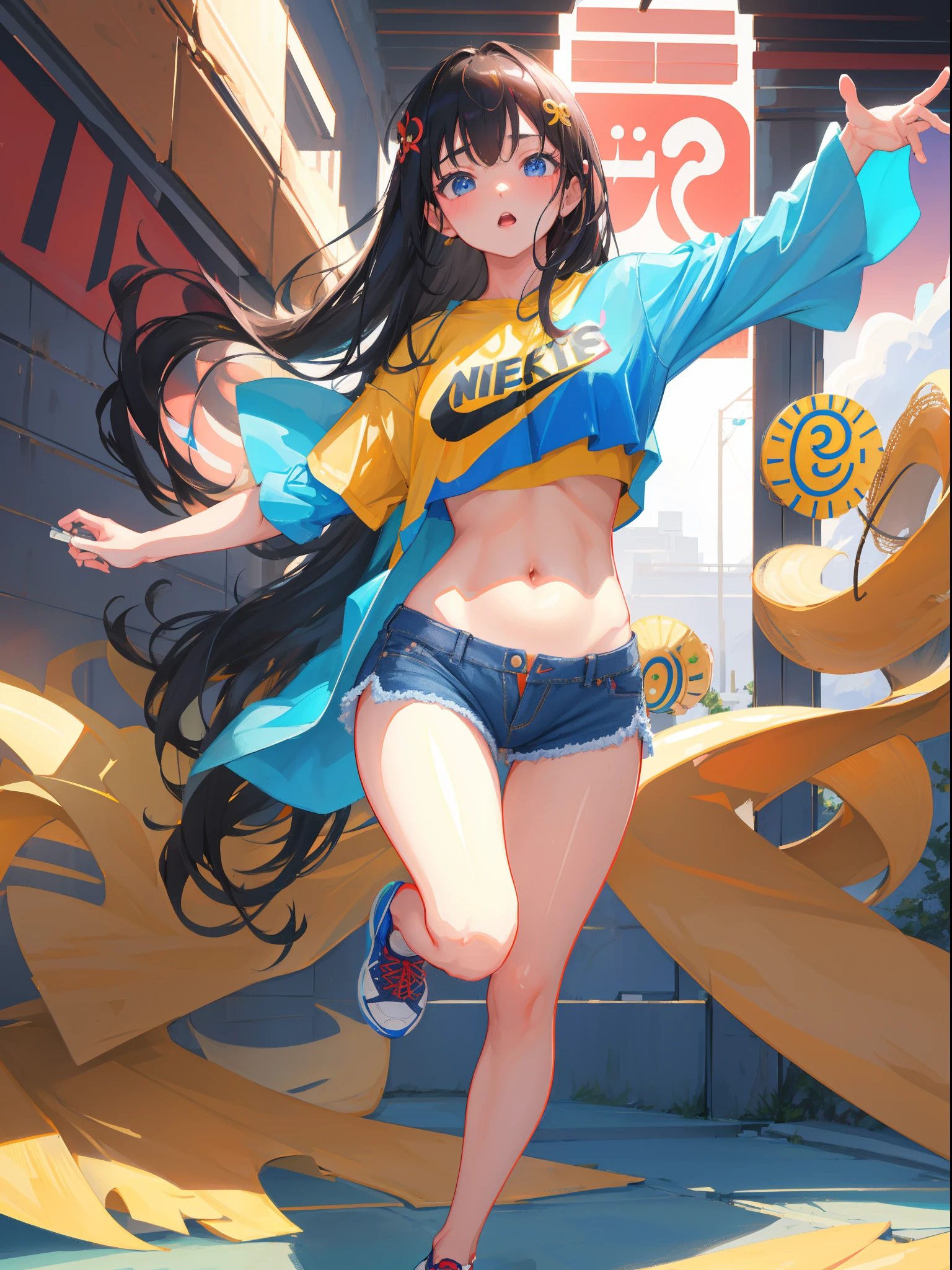 Uchimeimei, Very sensual, Clothes for girls with funk, Brazilian, Rio de janeiro, Dancing funk, scroll, big assa, thick leg, Wear extremely short denim shorts, wearing a mini shirt, There is leakage in the belly button, Nike sneakers, long whitr hair, Speakers at the back, full bodyesbian, Very realistic, Very sexy, 8K, 8K is extremely detailed), (Extremely Delicately Beautiful), (tmasterpiece), (Better quality: 1.0), (Ultra-high sharpness:1.0)