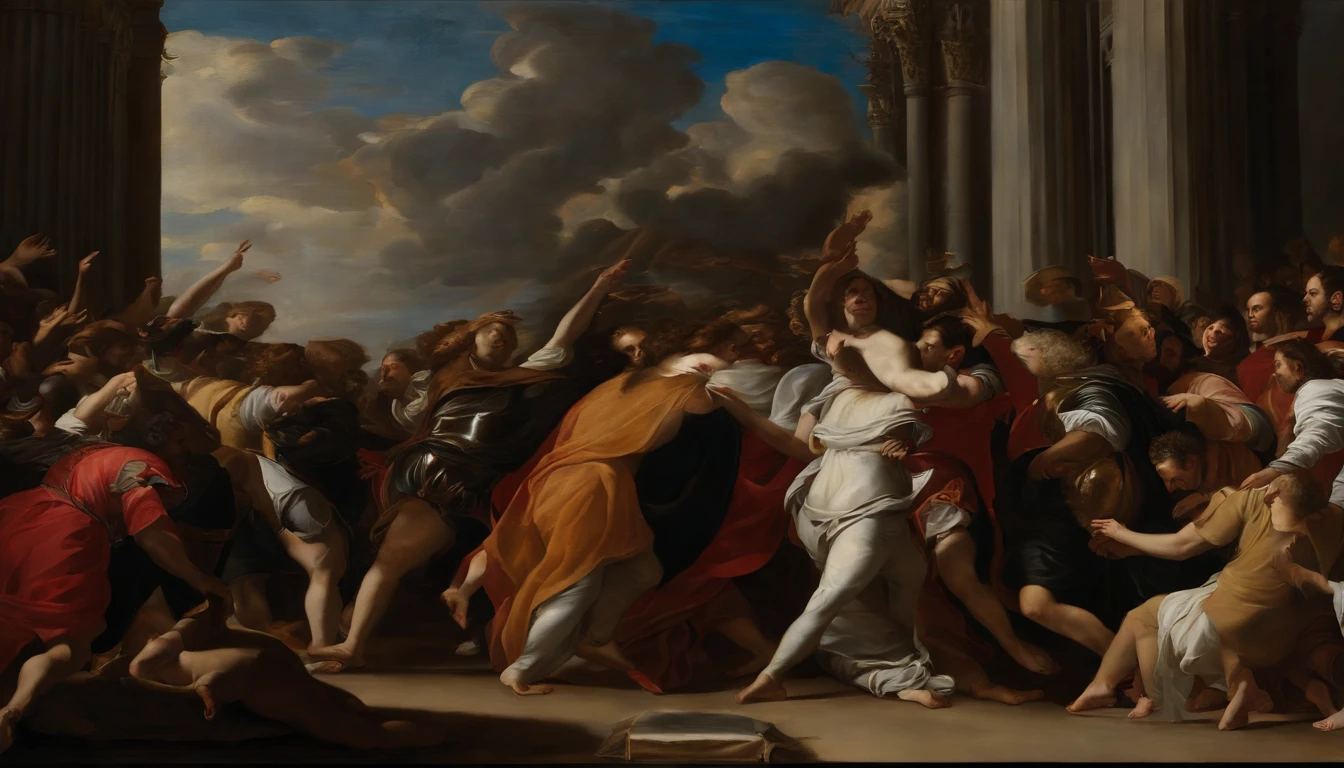 an oil painting, Coming down from the sky, A breathtaking masterpiece, Vivid, ornate, Caravaggio, 8K,final judgment,angelicales,Lots of people,Knights,