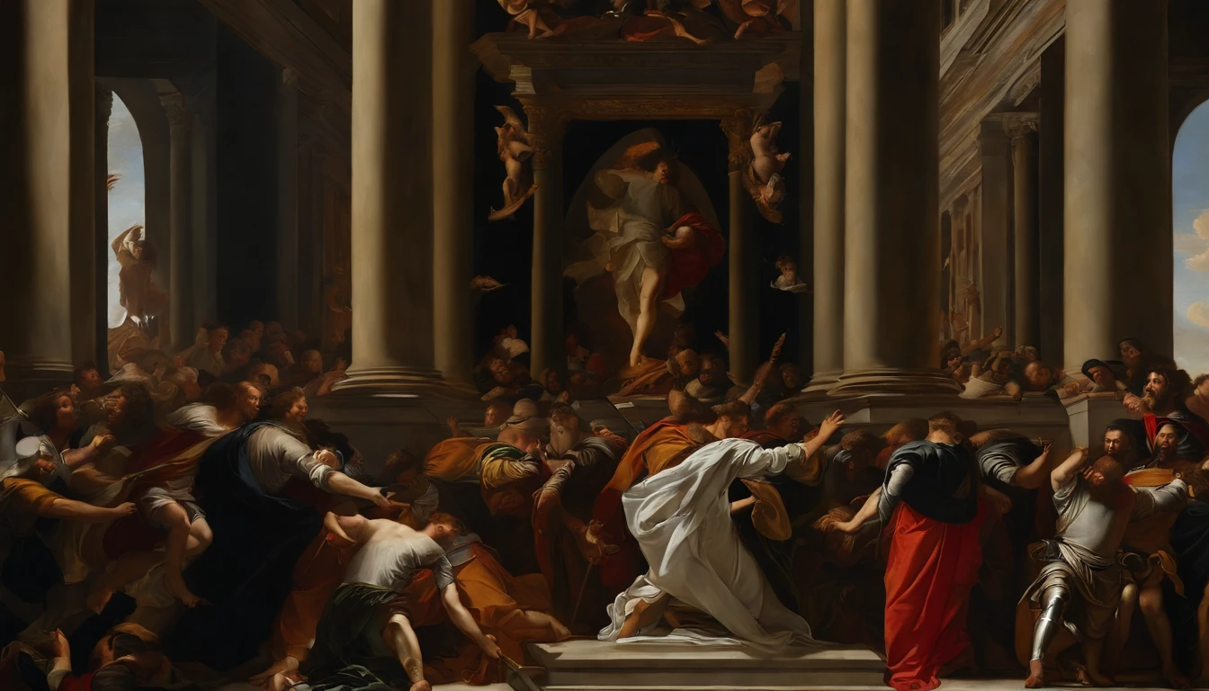an oil painting, Coming down from the sky, A breathtaking masterpiece, Vivid, ornate, Caravaggio, 8K,final judgment,angelicales,Lots of people,Knights,