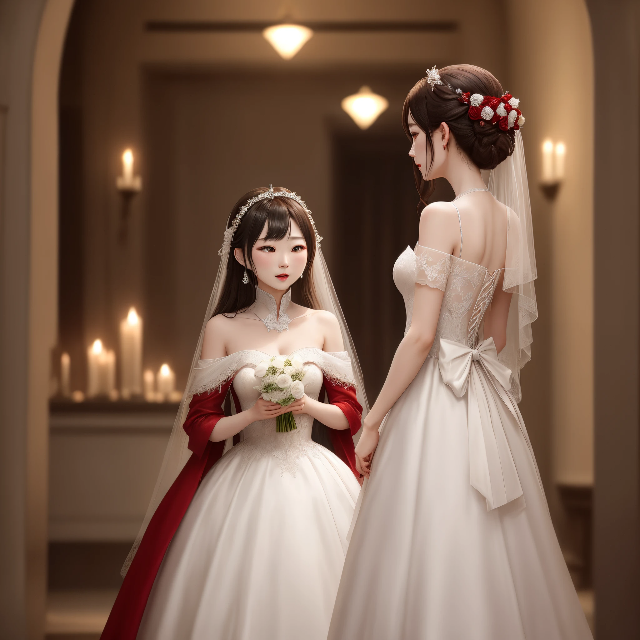 I came forward wearing a red wedding dress,Tell me to marry。